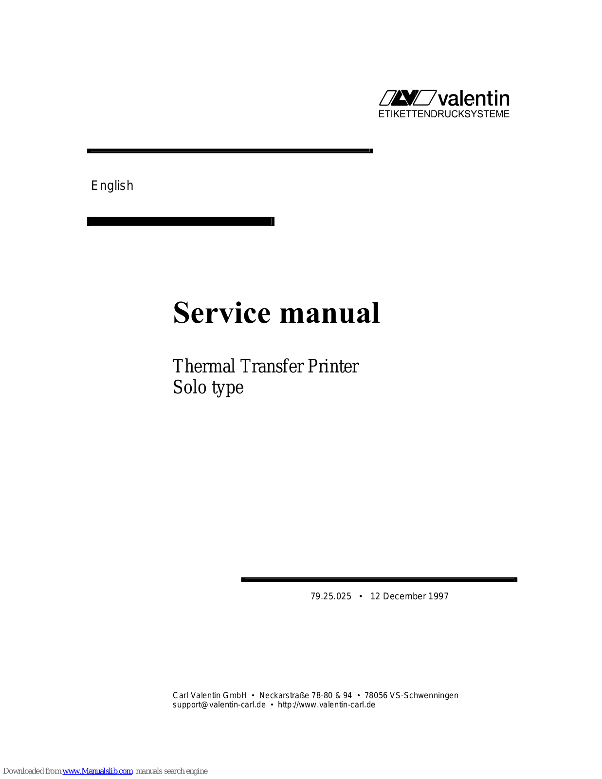 Valentin Solo type, Solo Thermal Transfer Printer Service Manual