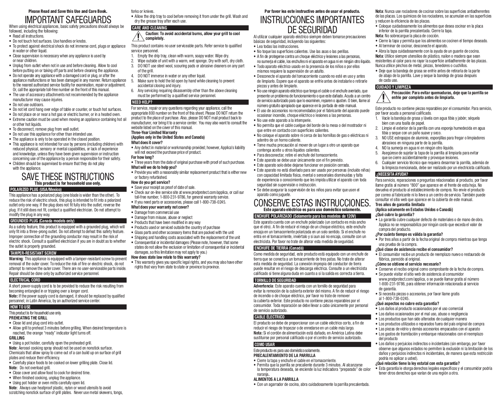 George Foreman GR10 Owner's Manual