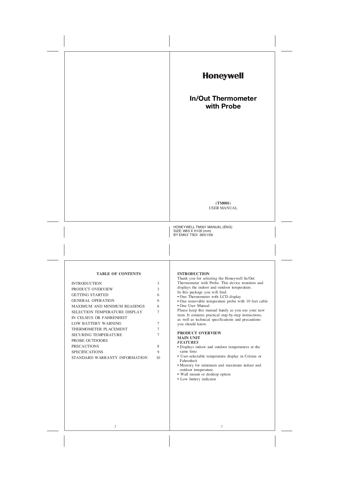 Honeywell TM001 User Manual