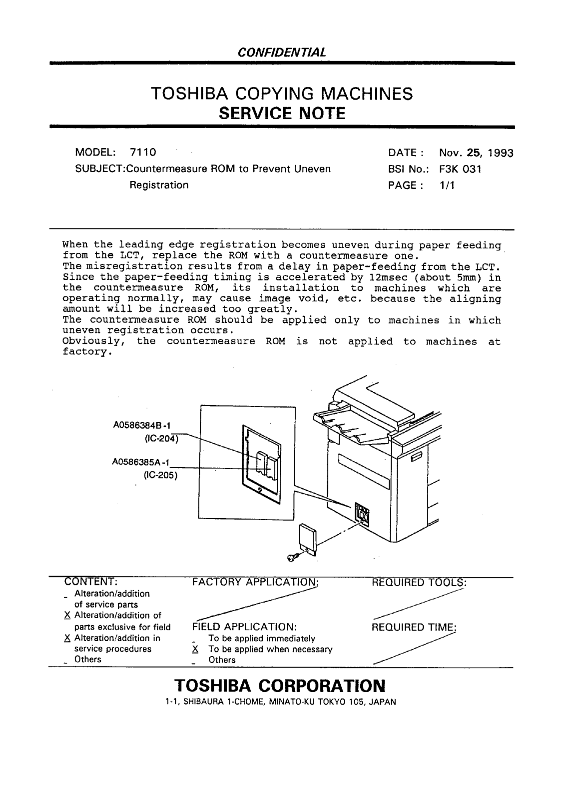 Toshiba f3k031 Service Note