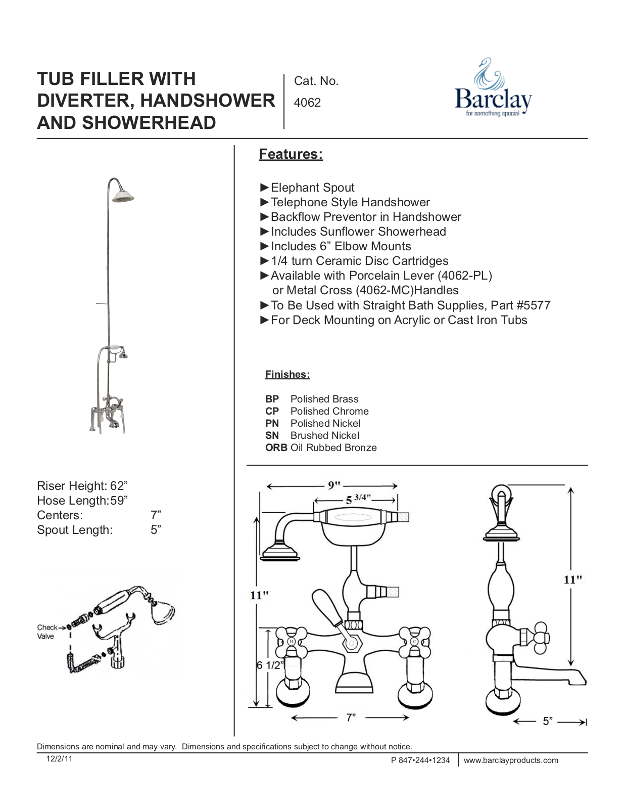 Barclay 4062PLPN Specifications