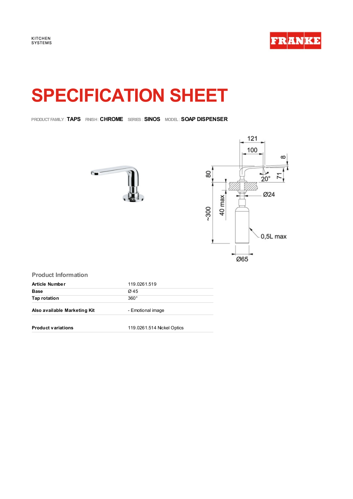 Franke SD519 Specifications Sheet