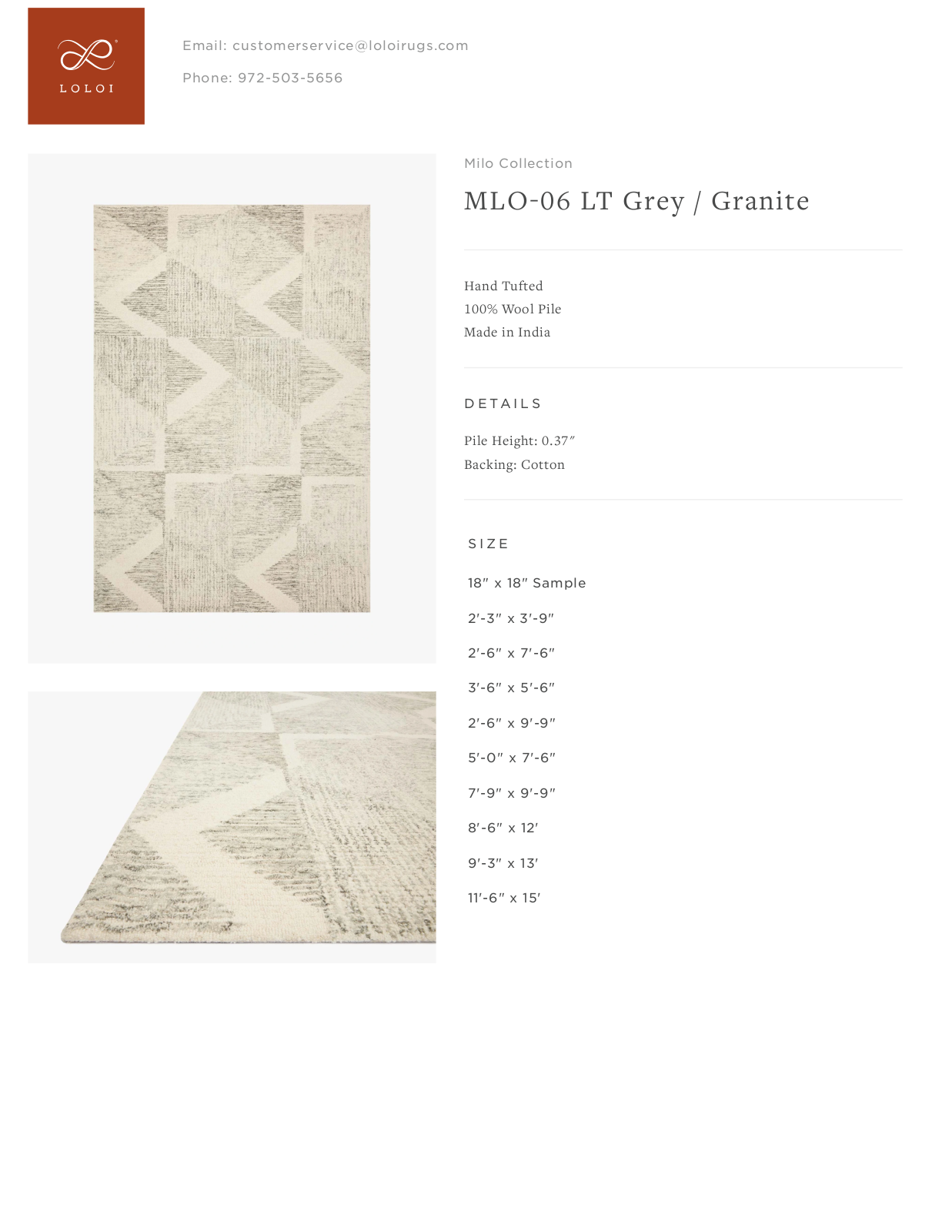 Loloi Rugs MLO-06  LT Grey / Granite Tearsheet