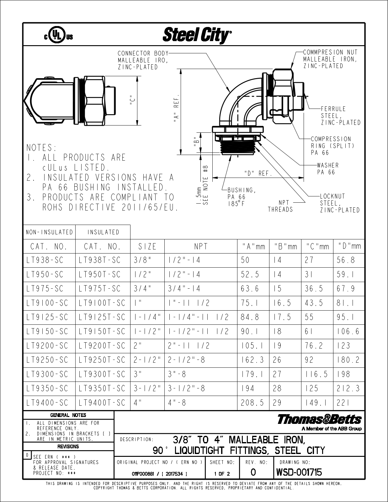 Thomas & Betts LIQUIDTIGHT FITTING Data Sheet