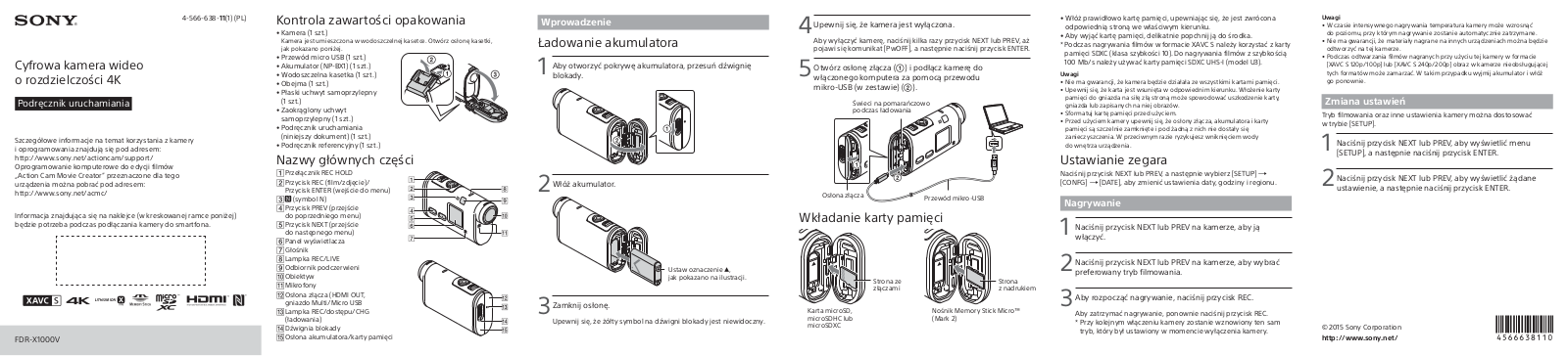 Sony FDR-X1000VR Getting Started Guide