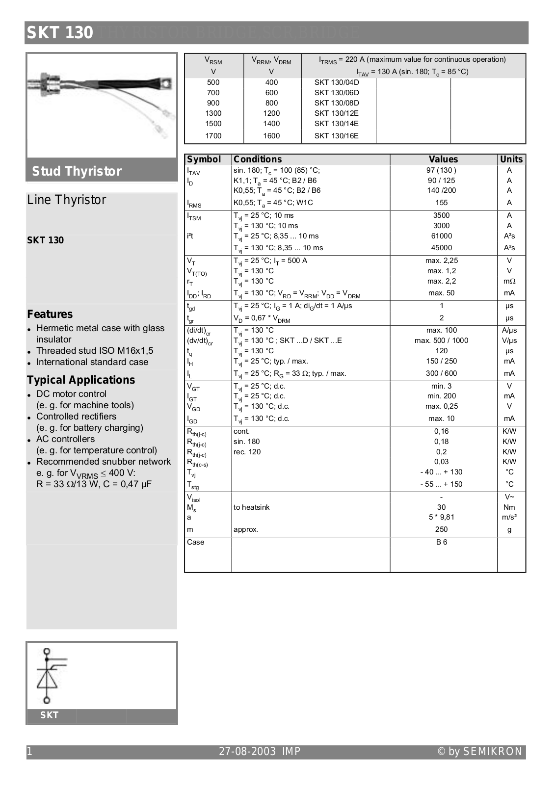 Semikron SKT130 Data Sheet