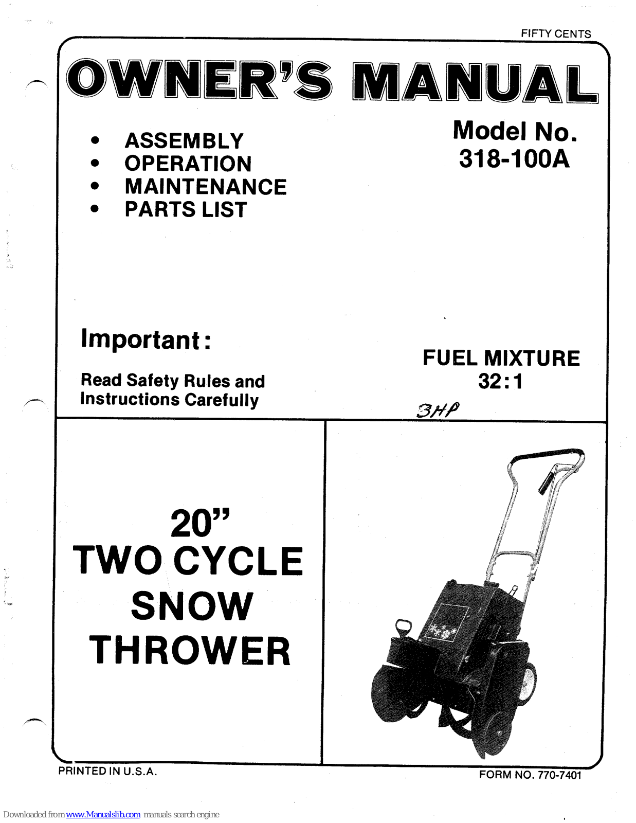 MTD 318-100a Owner's Manual