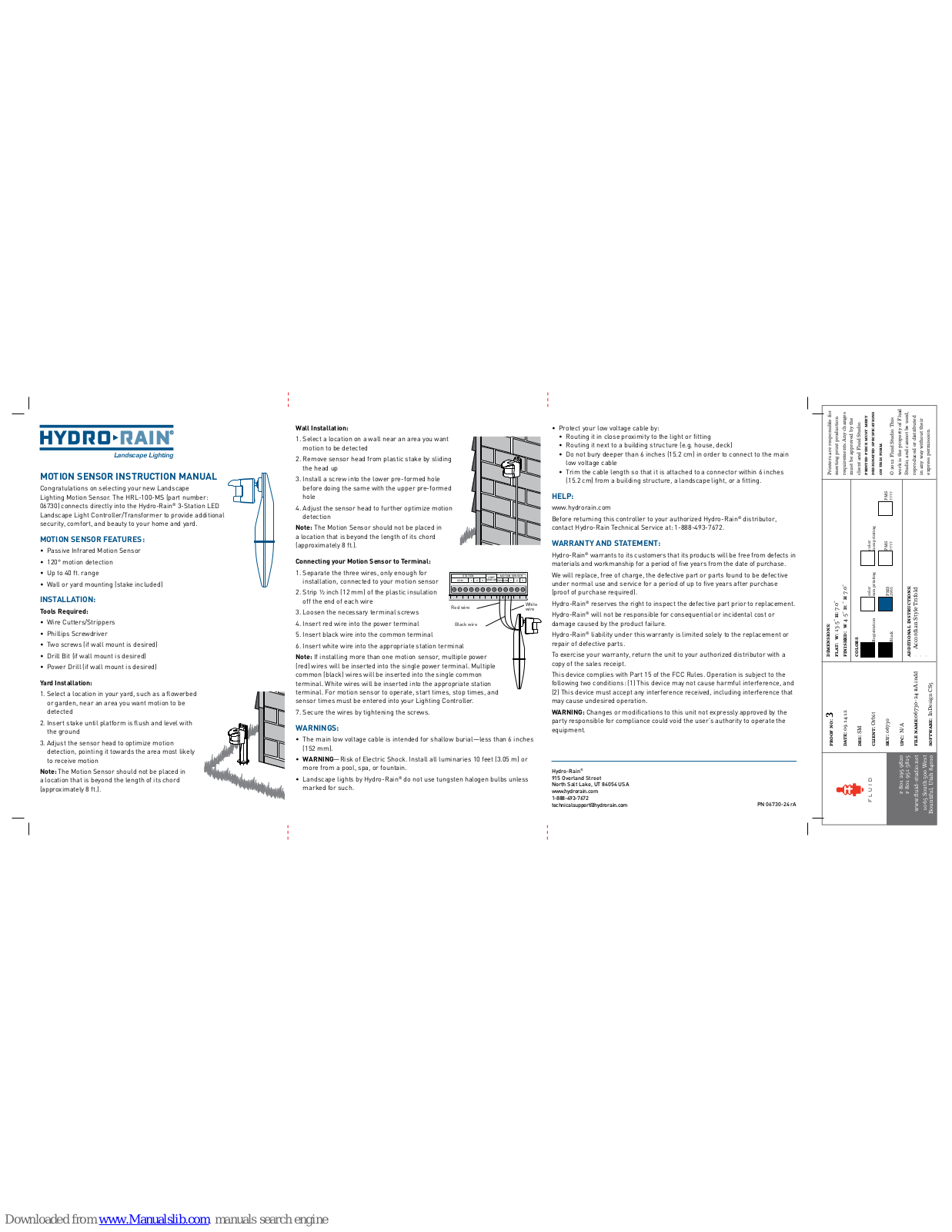 HYDRO-RAIN HRL-100-MS Instruction Manual