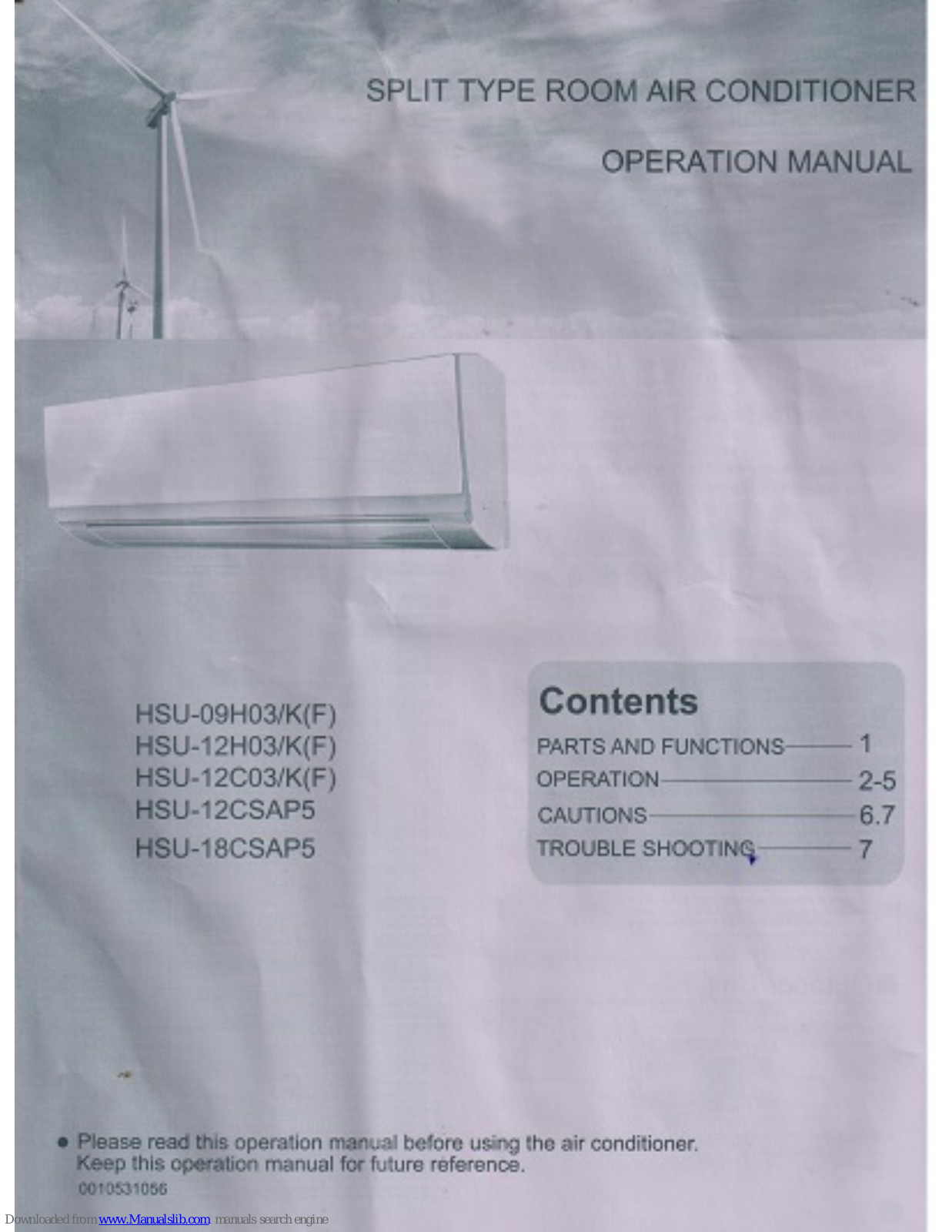 Haier HSU-09H03/K(F), HSU-12H03/K(F), HSU-12C03/K(F), HSU-12CSAP5, HSU-18CSAP5 Operation Manual