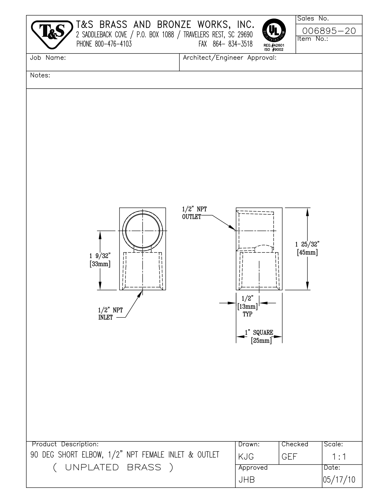 T&S Brass 006895-20 User Manual