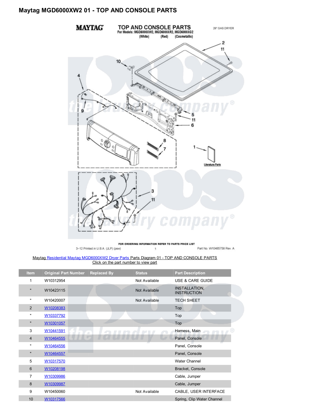 Maytag MGD6000XW2 Parts Diagram