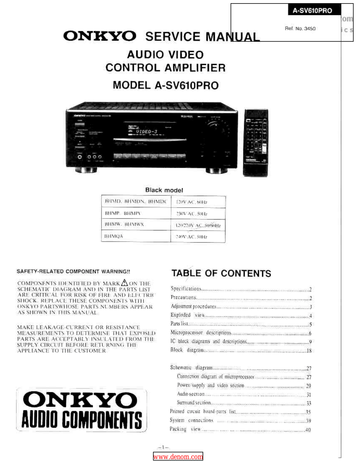 Onkyo ASV-610-PRO Service manual