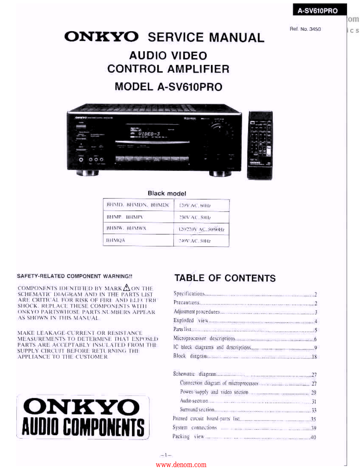 Onkyo ASV-610-PRO Service manual