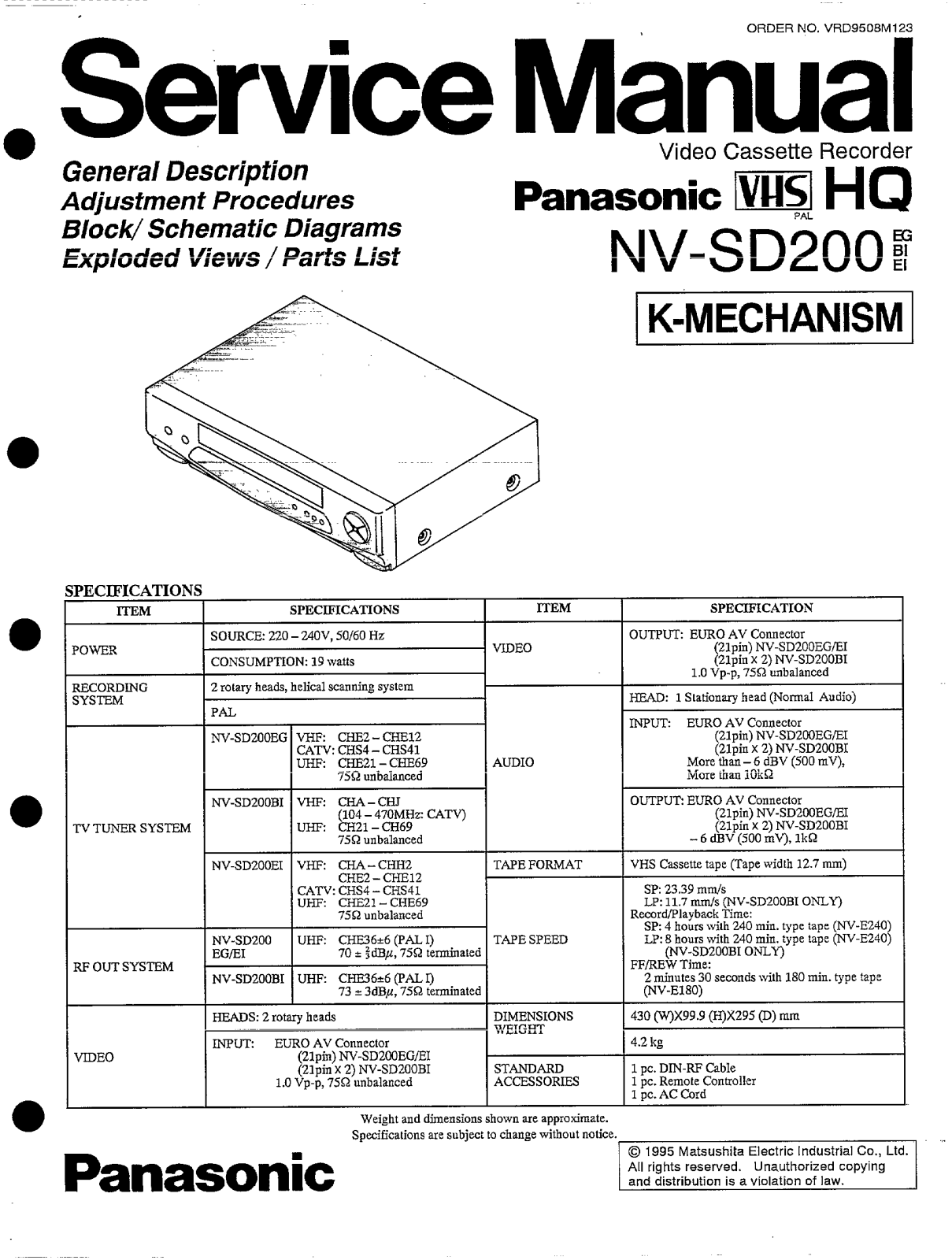 PANASONIC NV-SD200 Service Manual