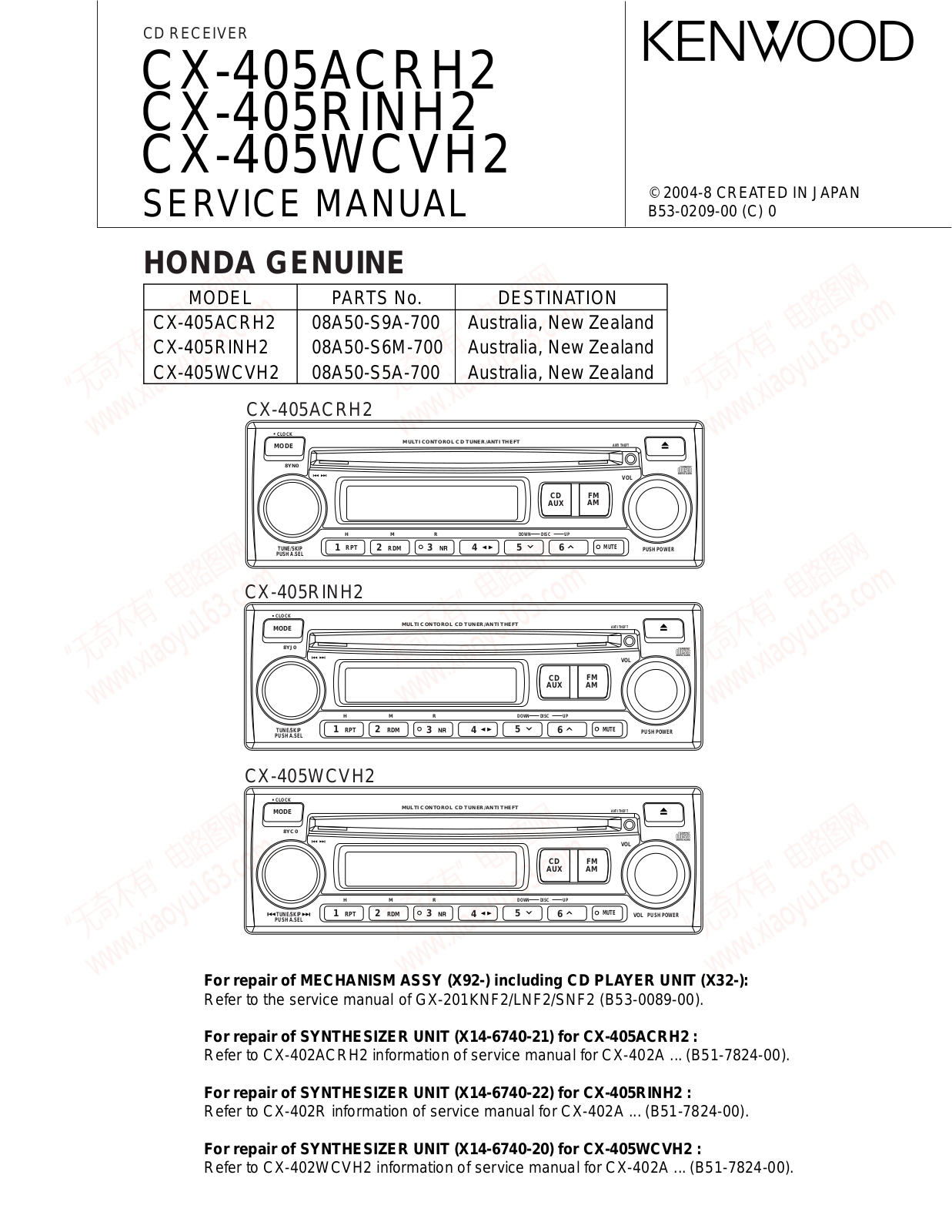 Kenwood CX-405-WCVH-2-HU, CX-405-RINH-2-HU, CX-405-ACRH-2-HU Service Manual