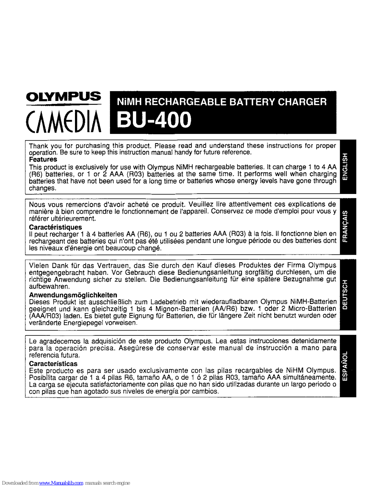 Olympus Camedia BU-400, B-70SU User Manual