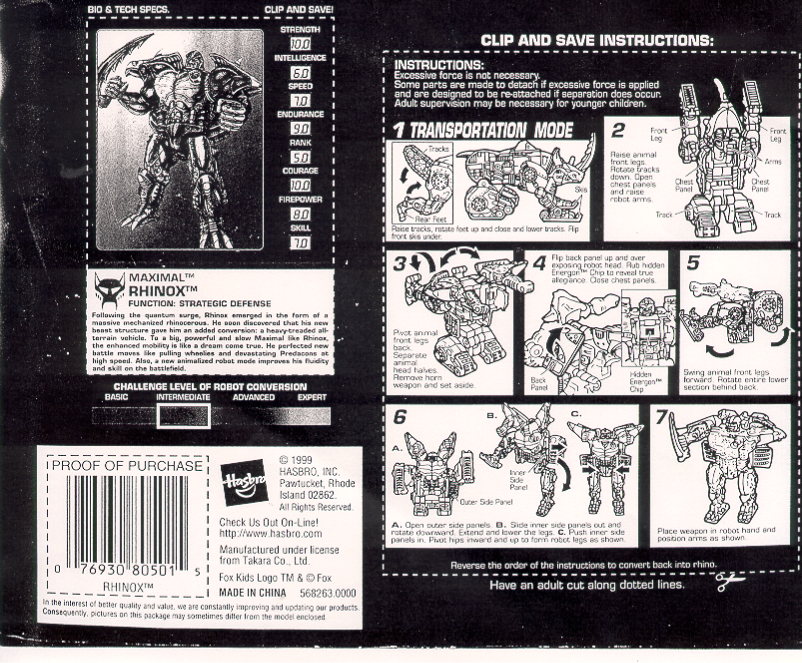 Hasbro TRANSFORMERS BEAST WARS MAXIMAL RHINOX User Manual