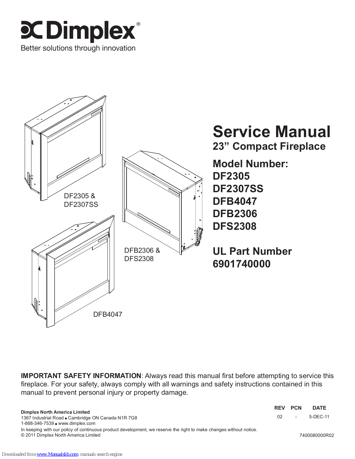 Dimplex DF2305, DF2307SS, DFB4047, DFB2306, DFS2308 Service Manual