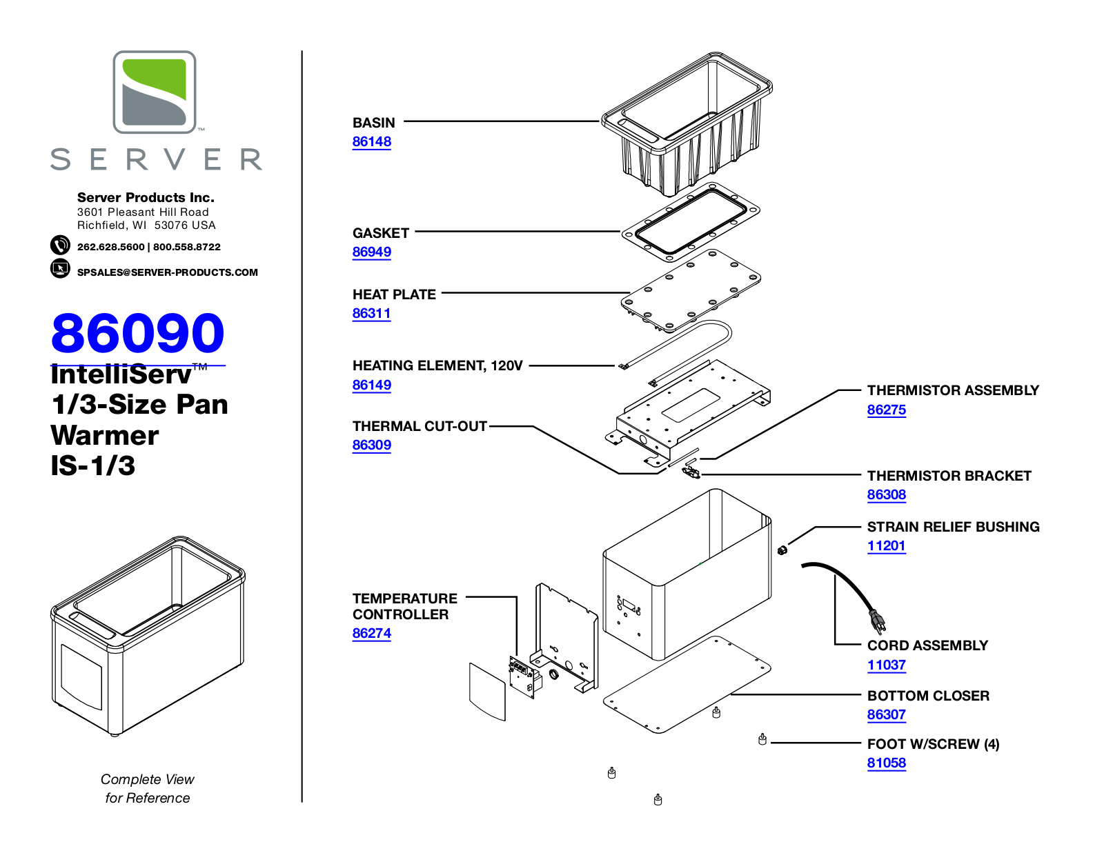 Server 86090 PARTS LIST