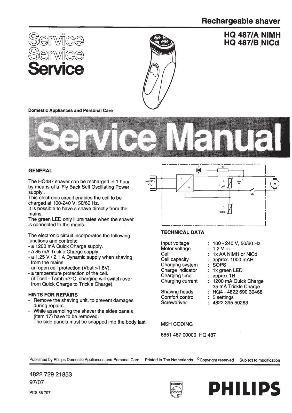Philips HQ487A Service Manual