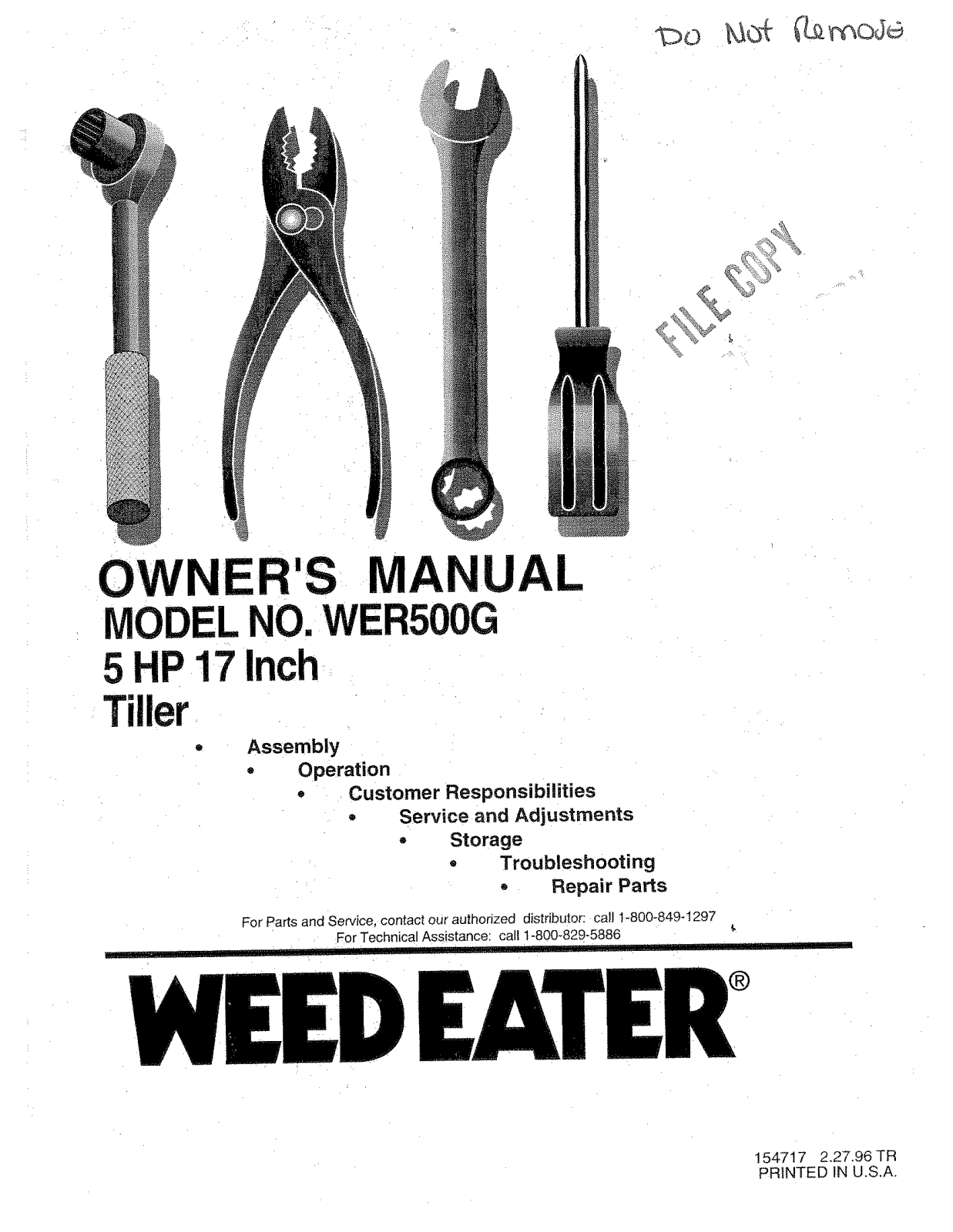 Weed Eater WER500G, 154717 User Manual