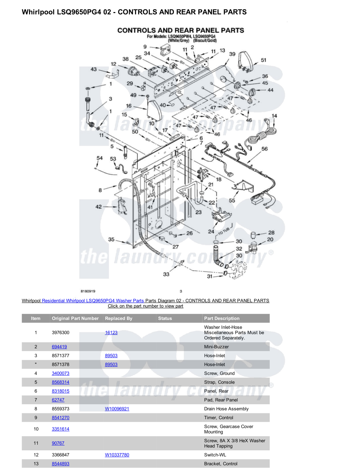 Whirlpool LSQ9650PG4 Parts Diagram