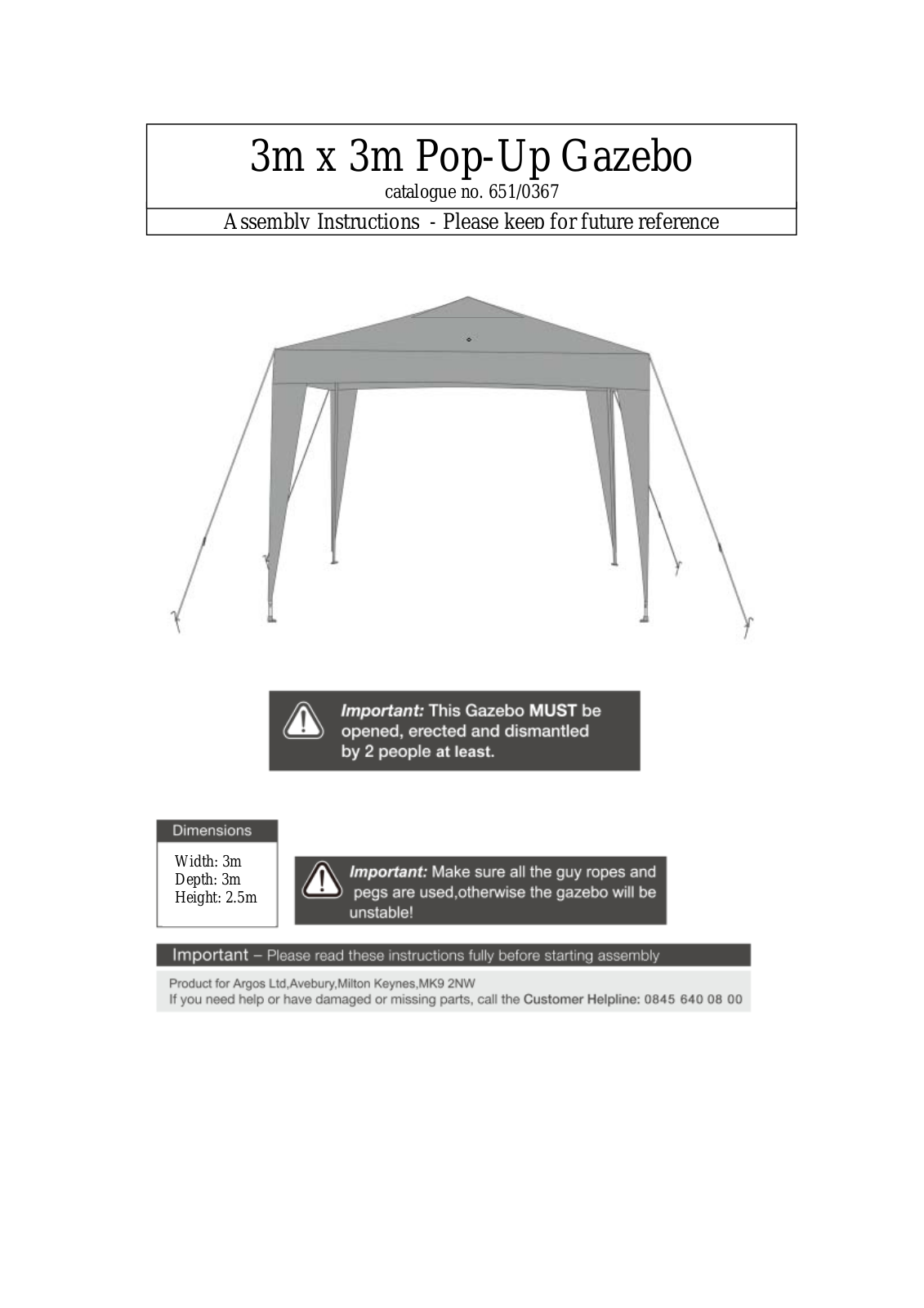 Argos 651-0367 ASSEMBLY INSTRUCTIONS