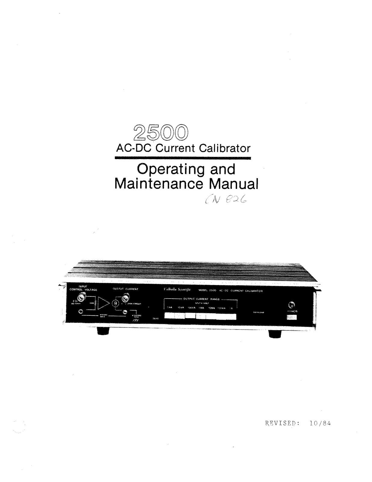 Valhalla Scientific 2500 Service manual