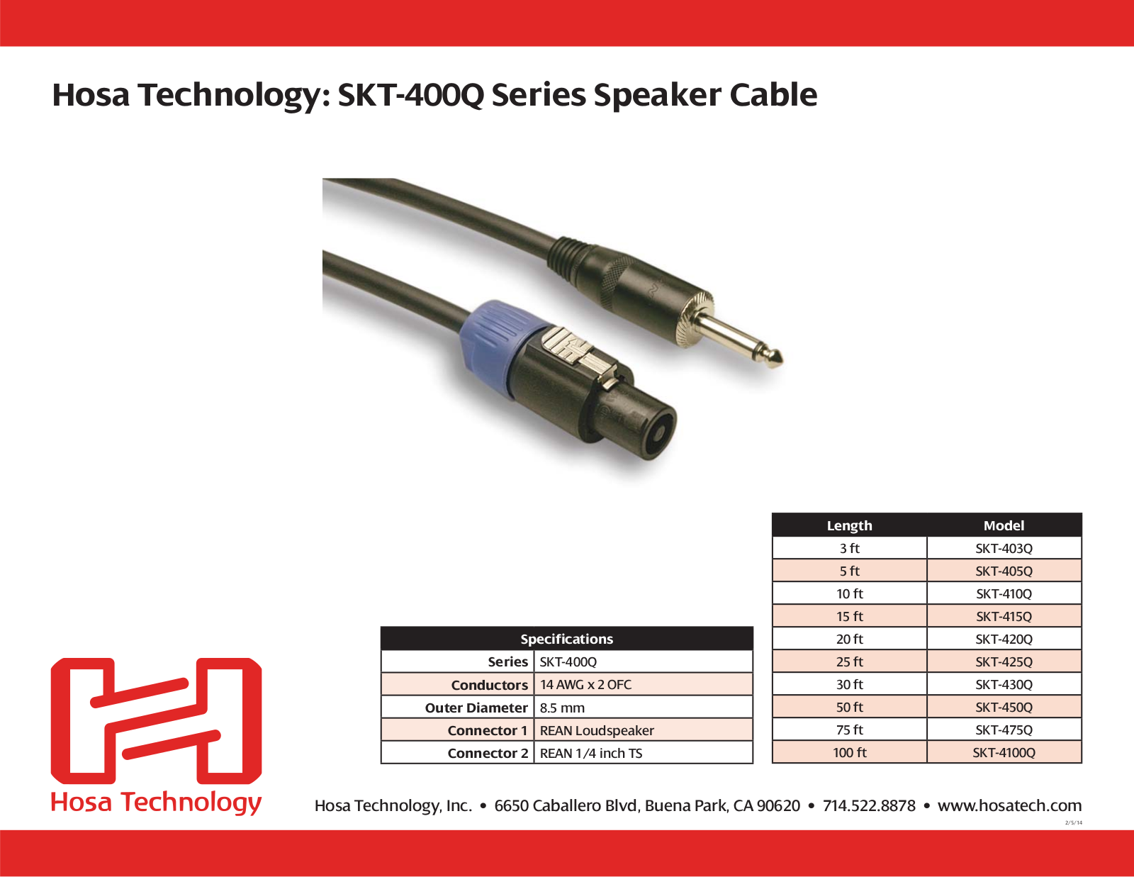 Hosa SKT-403Q, SKT-405Q, SKT-4100Q, SKT-410Q, SKT-415Q Specifications - ManualMachine.com