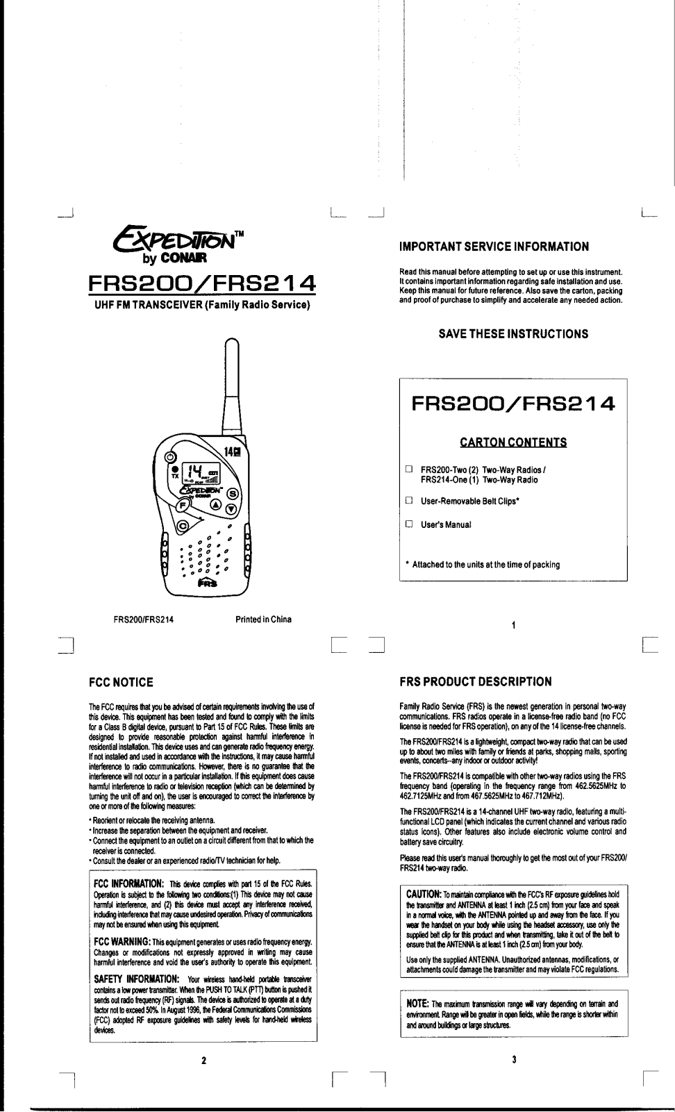 Continental Conair FRS200HT Users manual