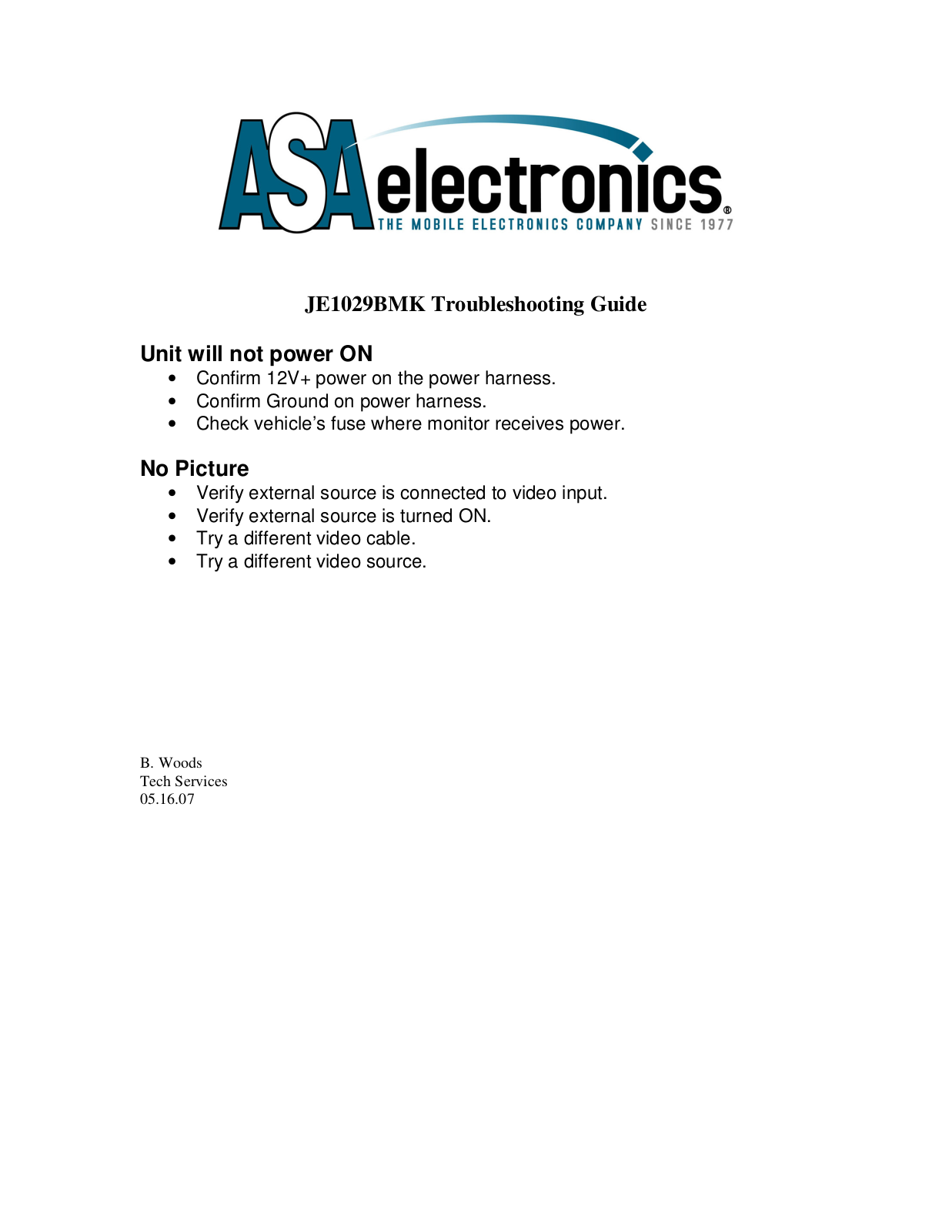 ASA Electronics JE1029BMK User Manual