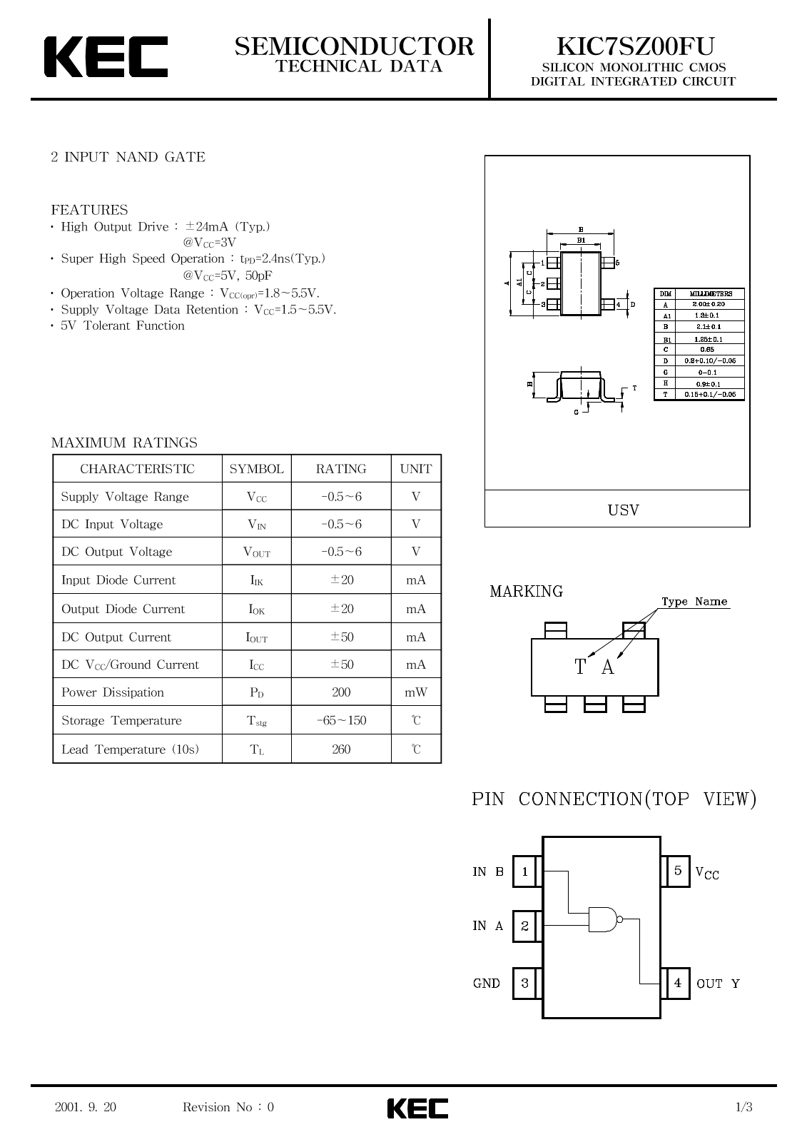 KEC KIC7SZ00FU Datasheet