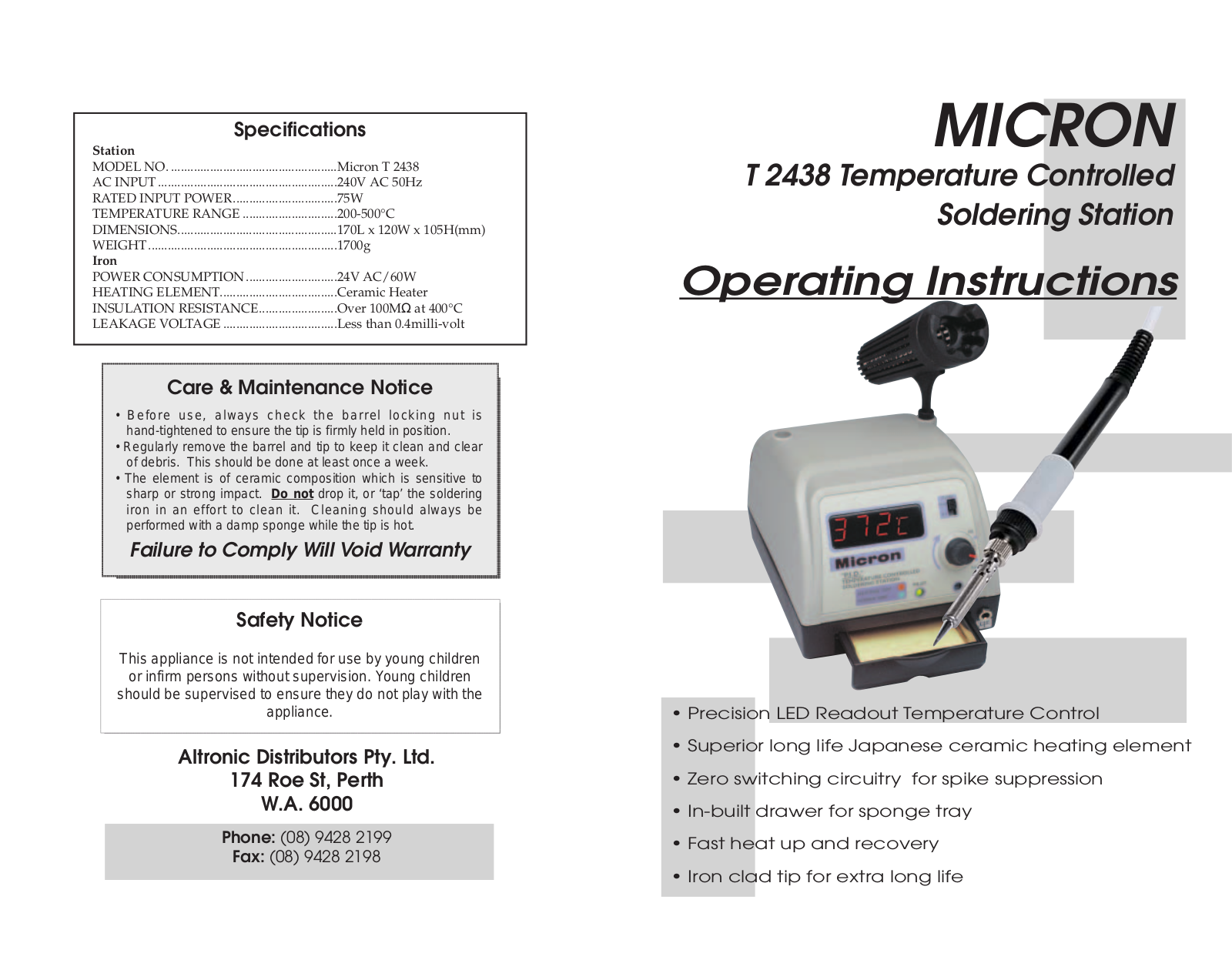 Micron T 2438 Operating Instructions Manual