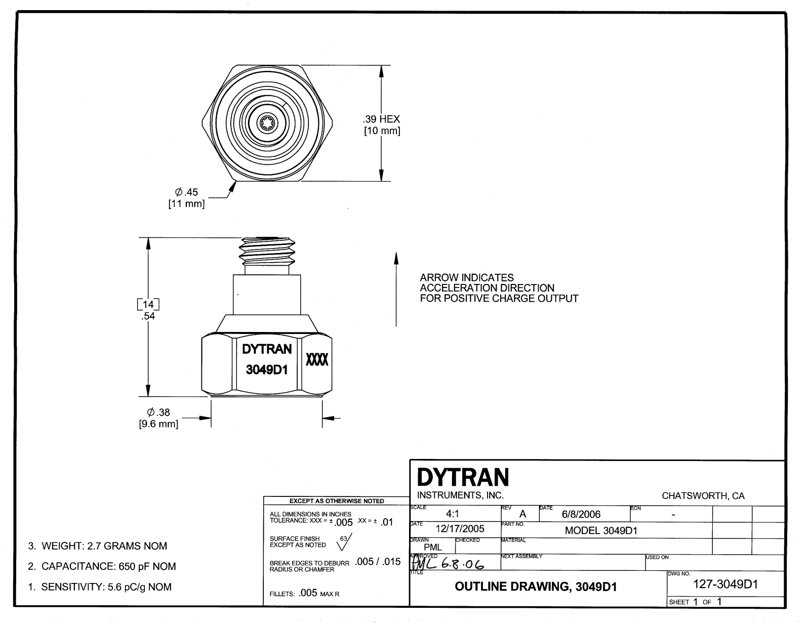Datasheet 3049D, 3049D1 Datasheet (DYTRAN) - ManualMachine.com