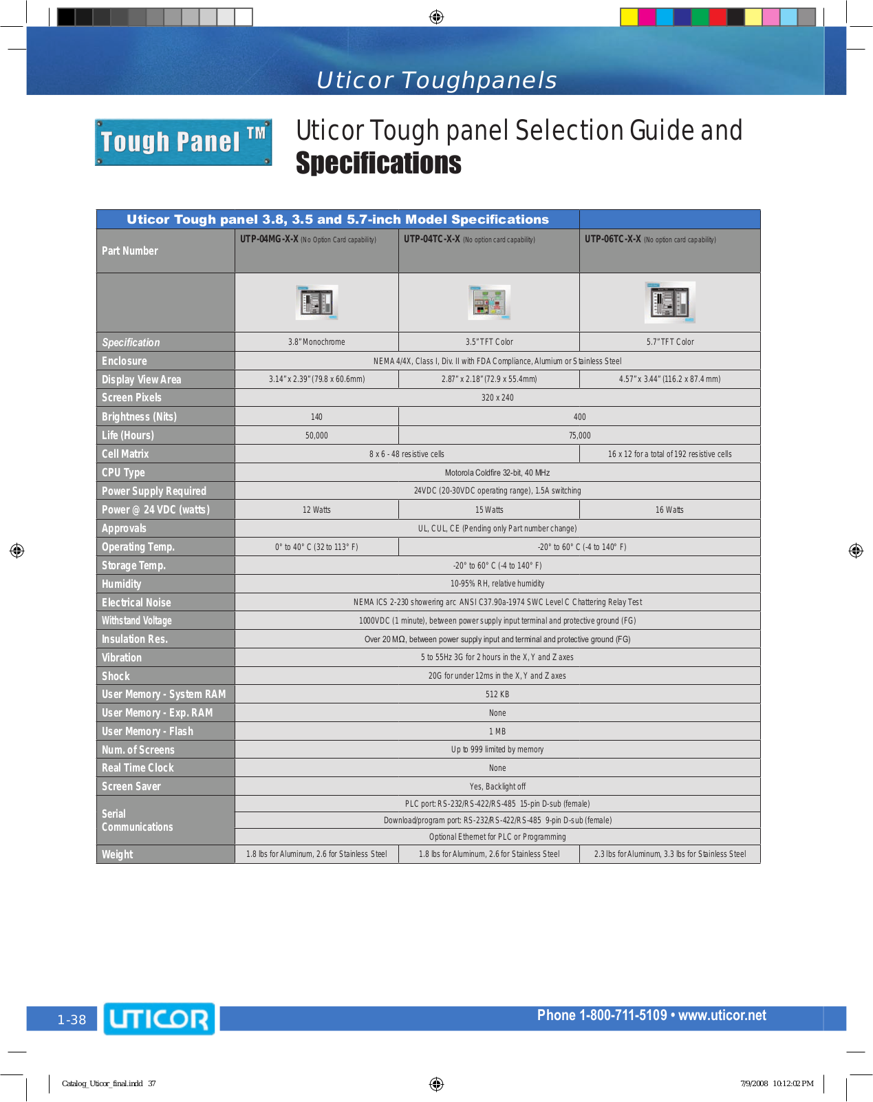 Uticor Toughpanels Technical Specifications - ManualMachine.com