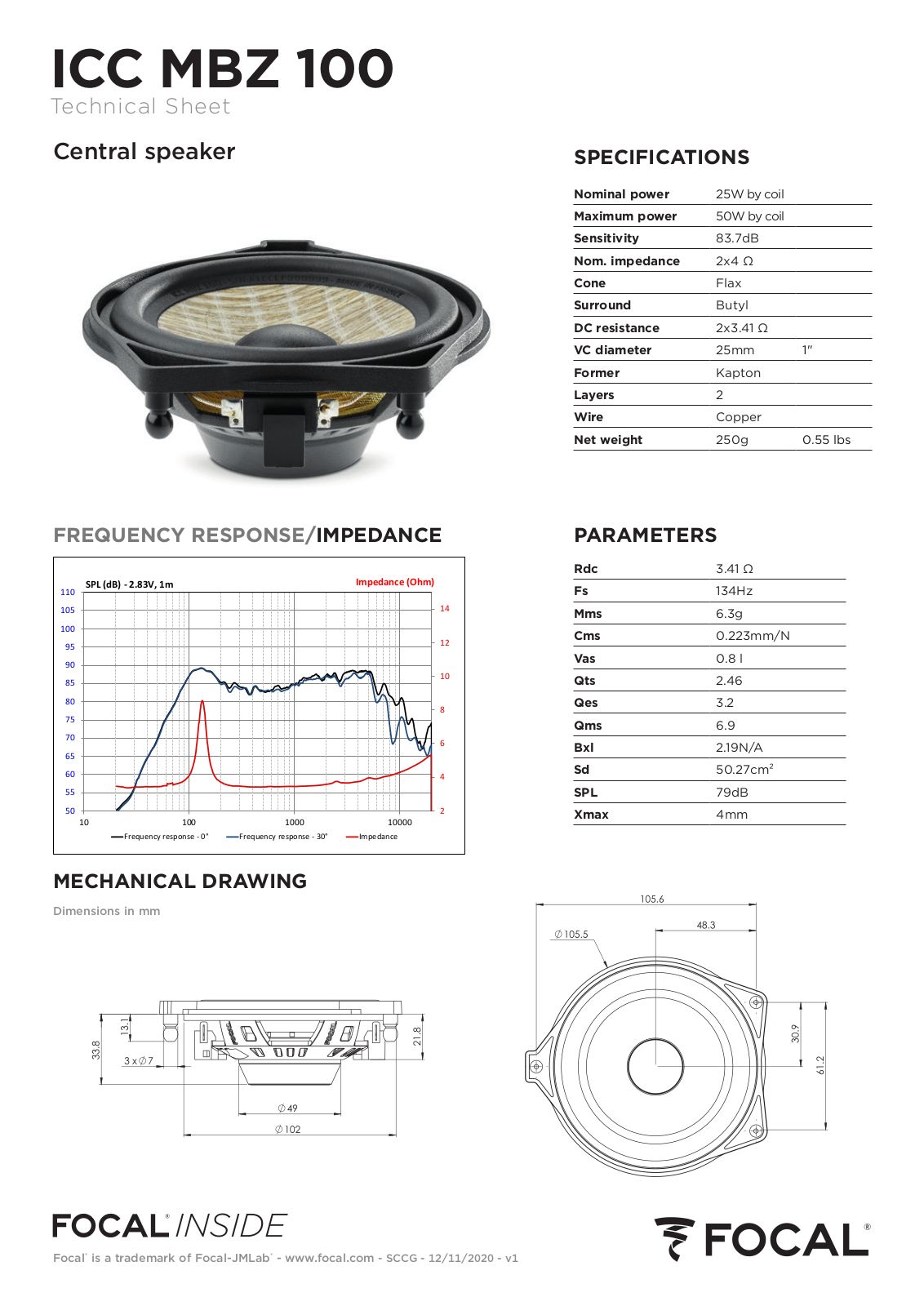 Focal ICC MBZ 100 Technical Sheet