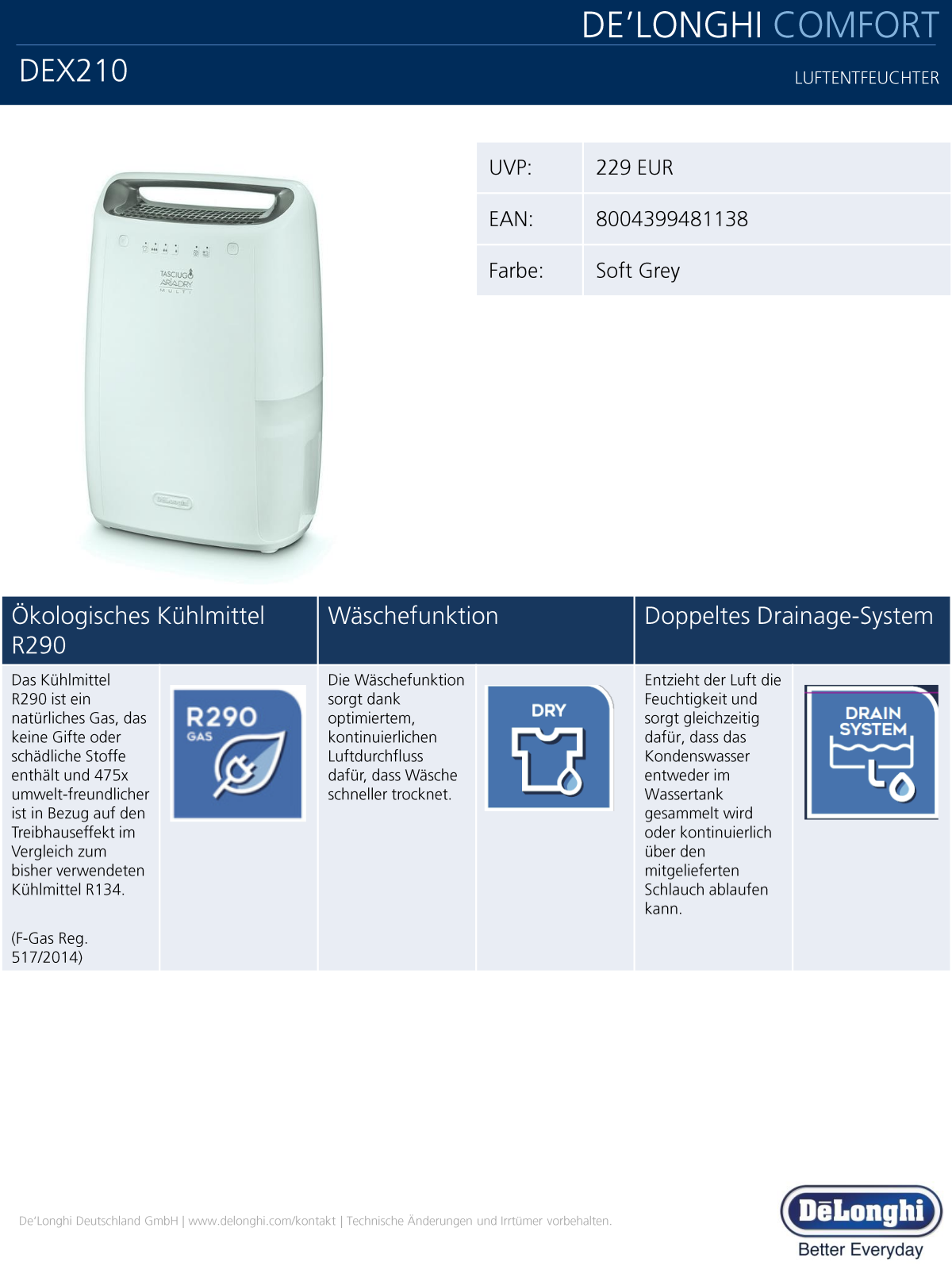 De'Longhi DEX210 Technical data