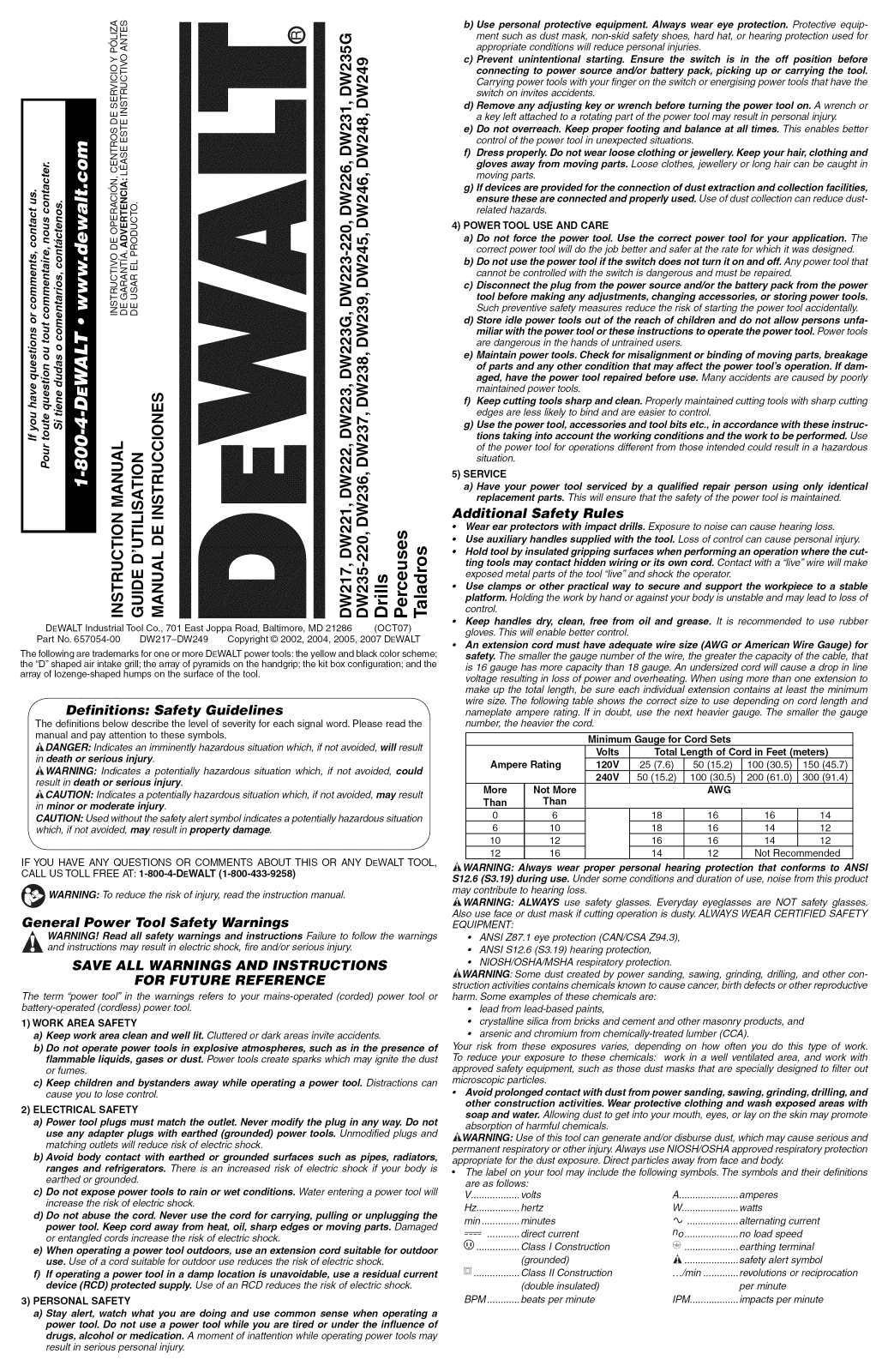 Black & Decker DW217 TYPE 1, DW249 TYPE1, DW246 TYPE3, DW246 TYPE2, DW246 TYPE1 Owner’s Manual