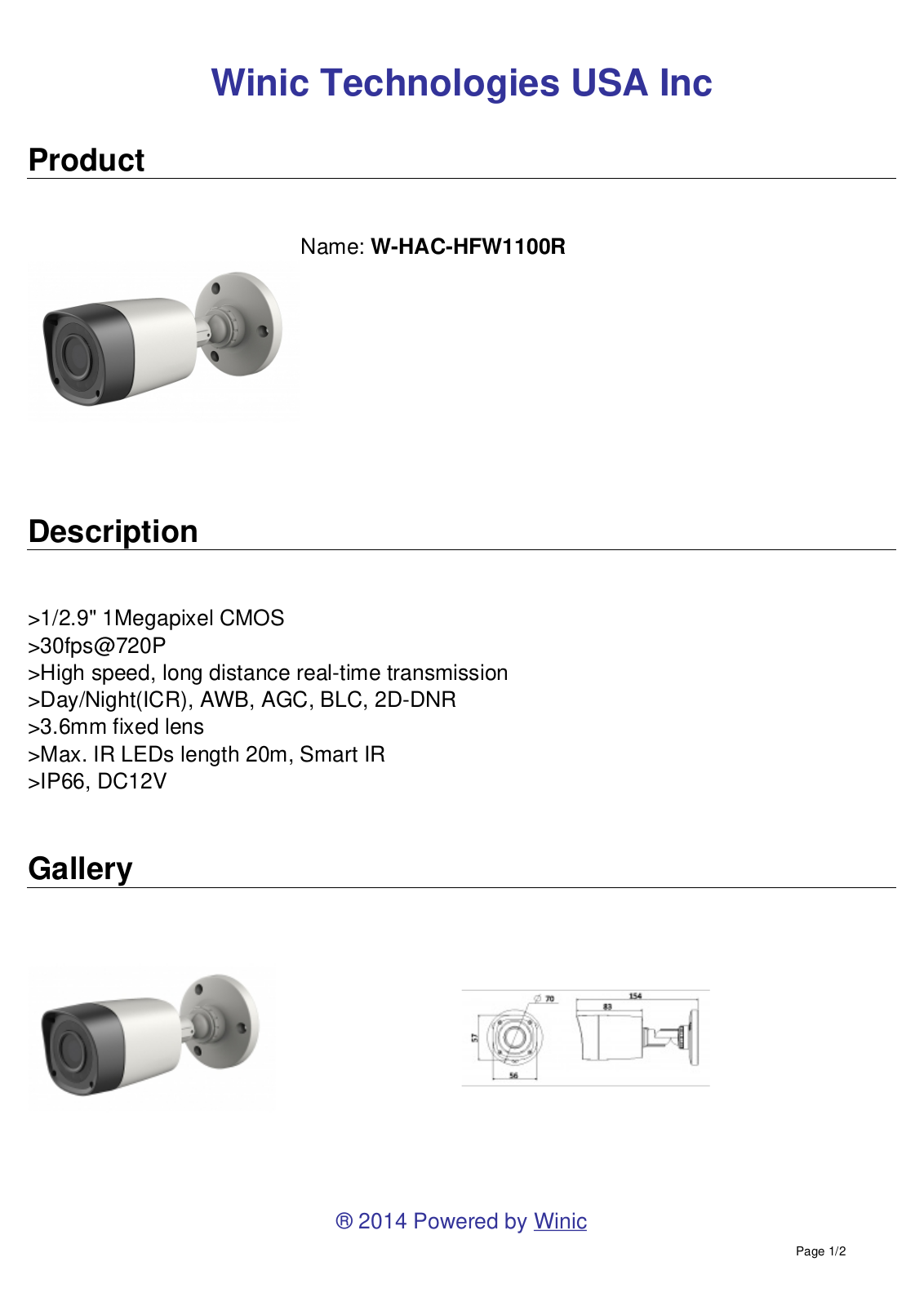 Cantek CT-HAC-HFW1100R Specsheet