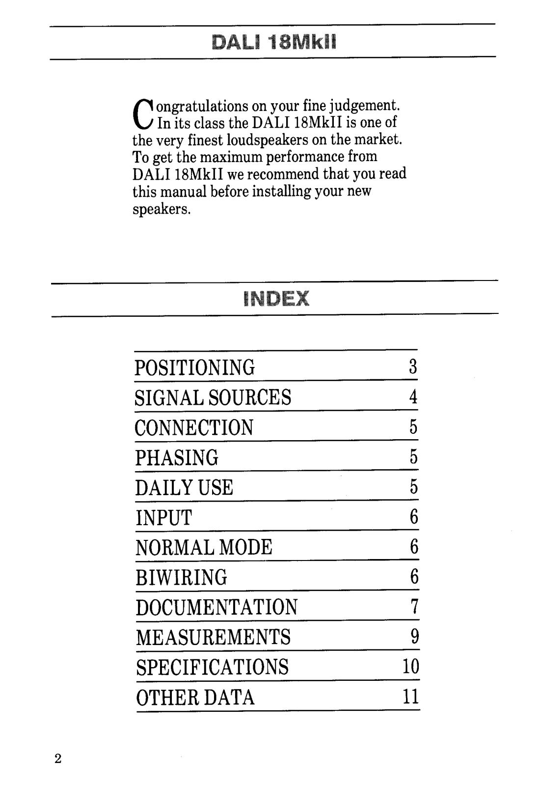 Dali 18-mk II User Manual