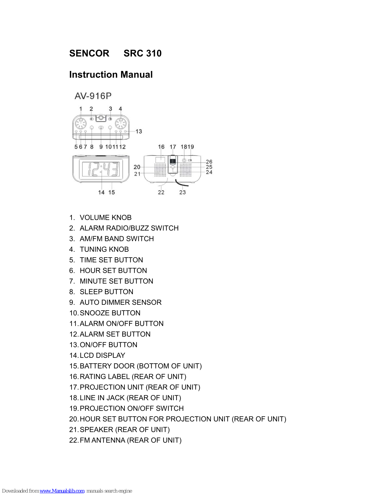 Sencor SRC 310 AV-916P Instruction Manual - ManualMachine.com