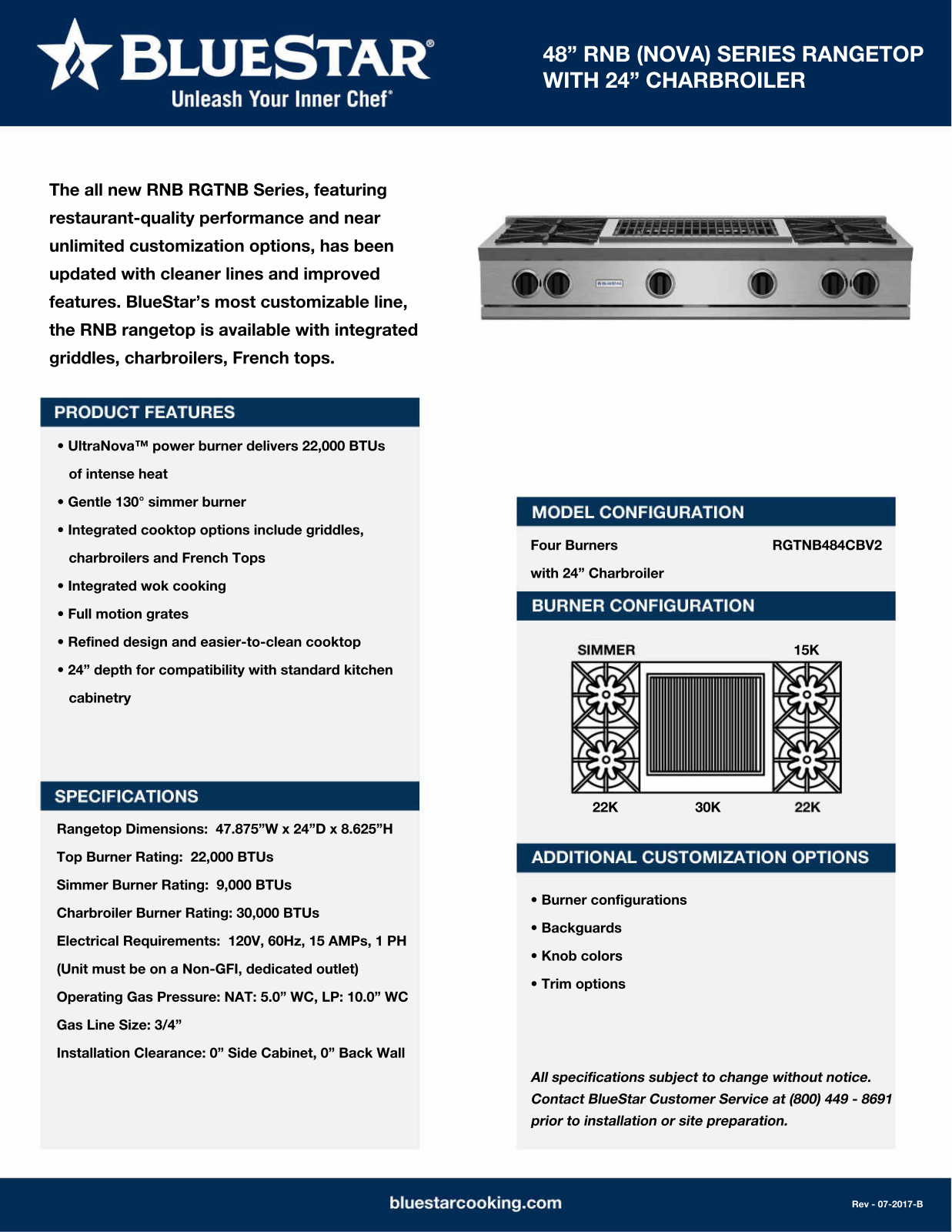 BlueStar RGTNB484CBV2 Specs