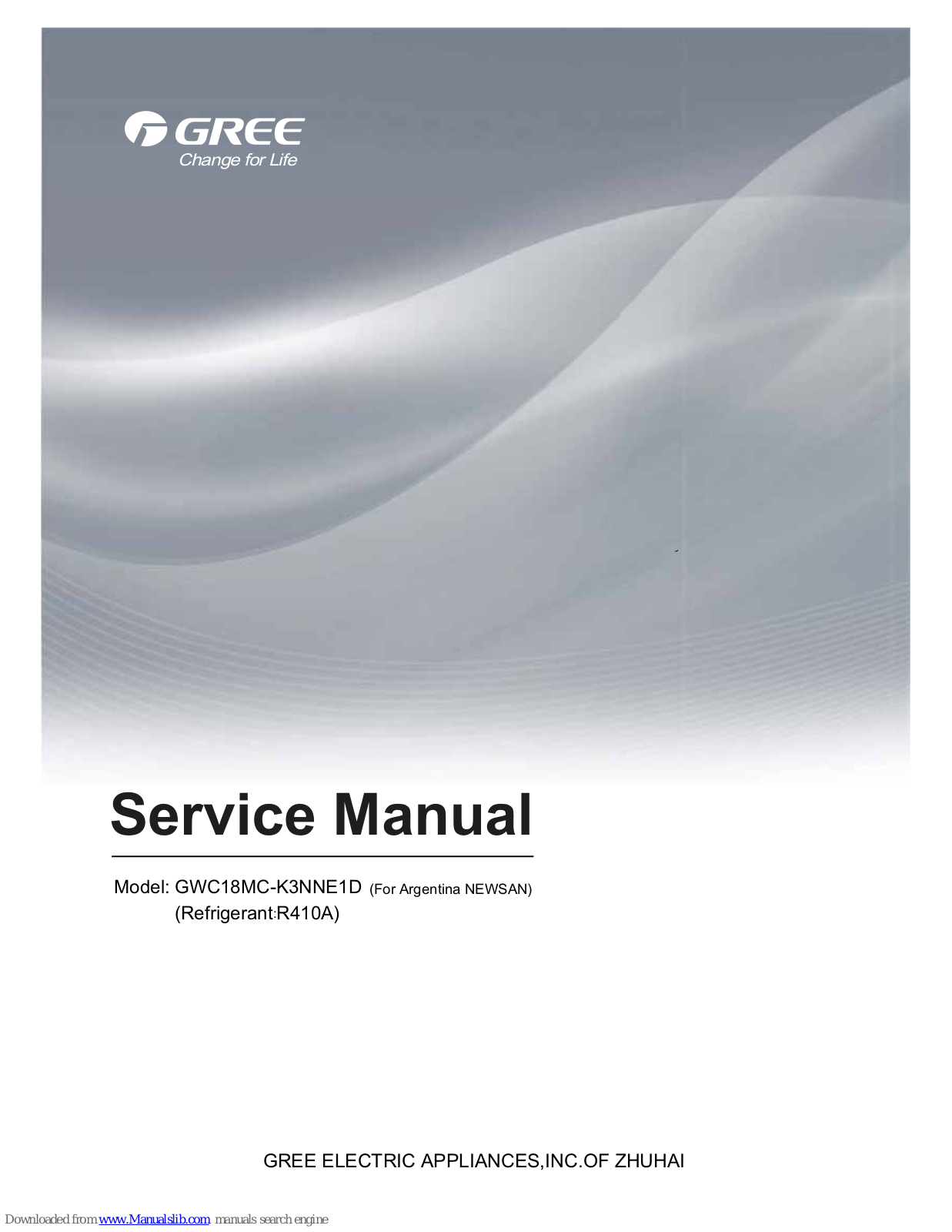 Gree GWC18MC-K3NNE1D, GWC18MC-K3NNE1D/I, GWC18MC-K3NNE1D/O, YB1F6 Service Manual