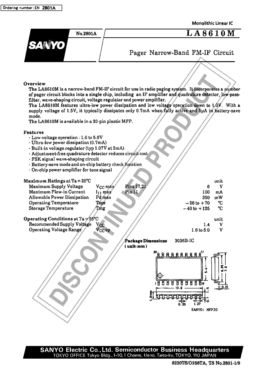 Sanyo LA8610M Specifications