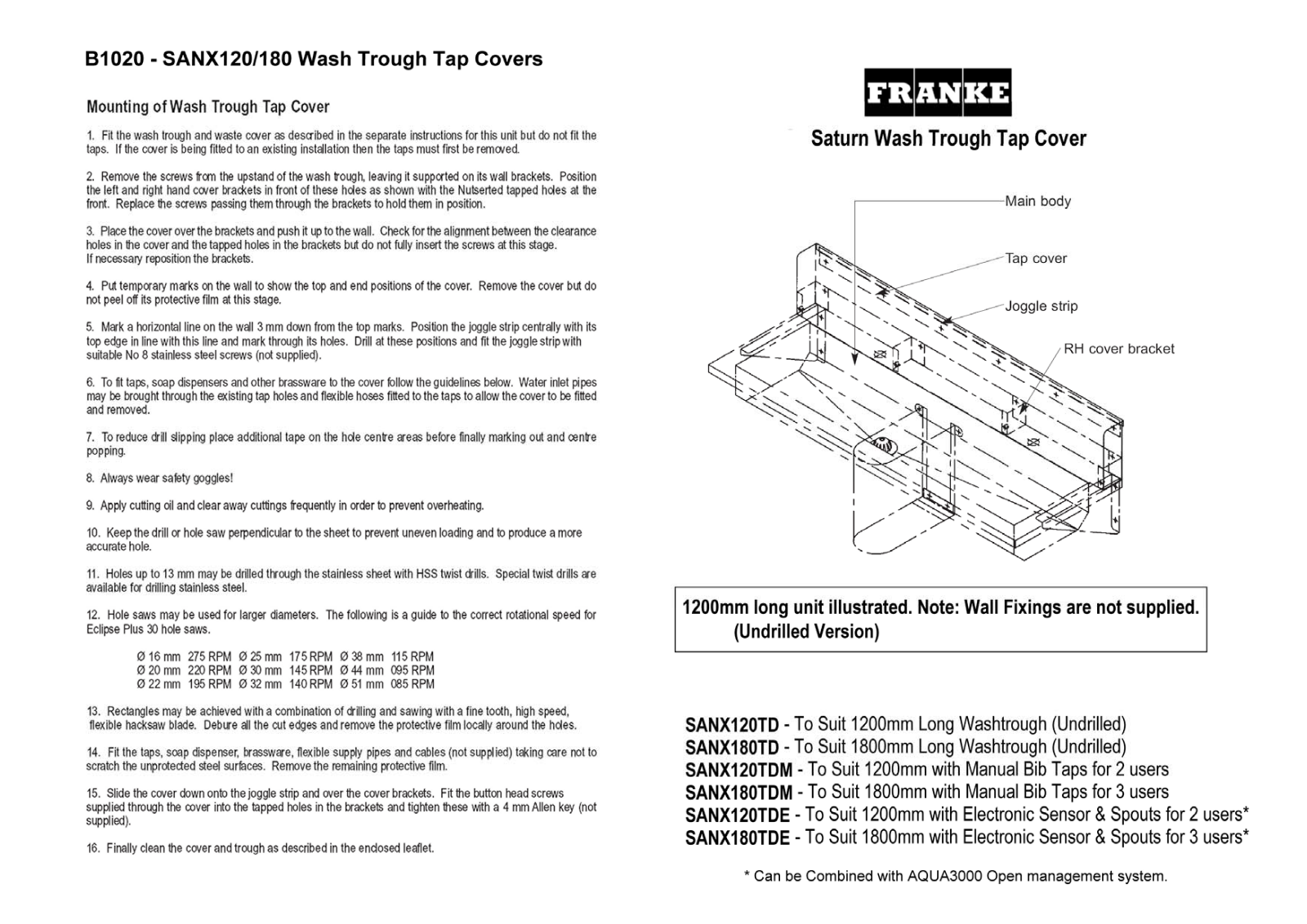 Franke Foodservice SANX180 User Manual