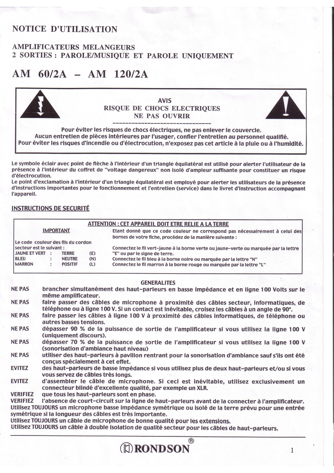 Rondson AM 60/2A, AM 120/2A User Manual