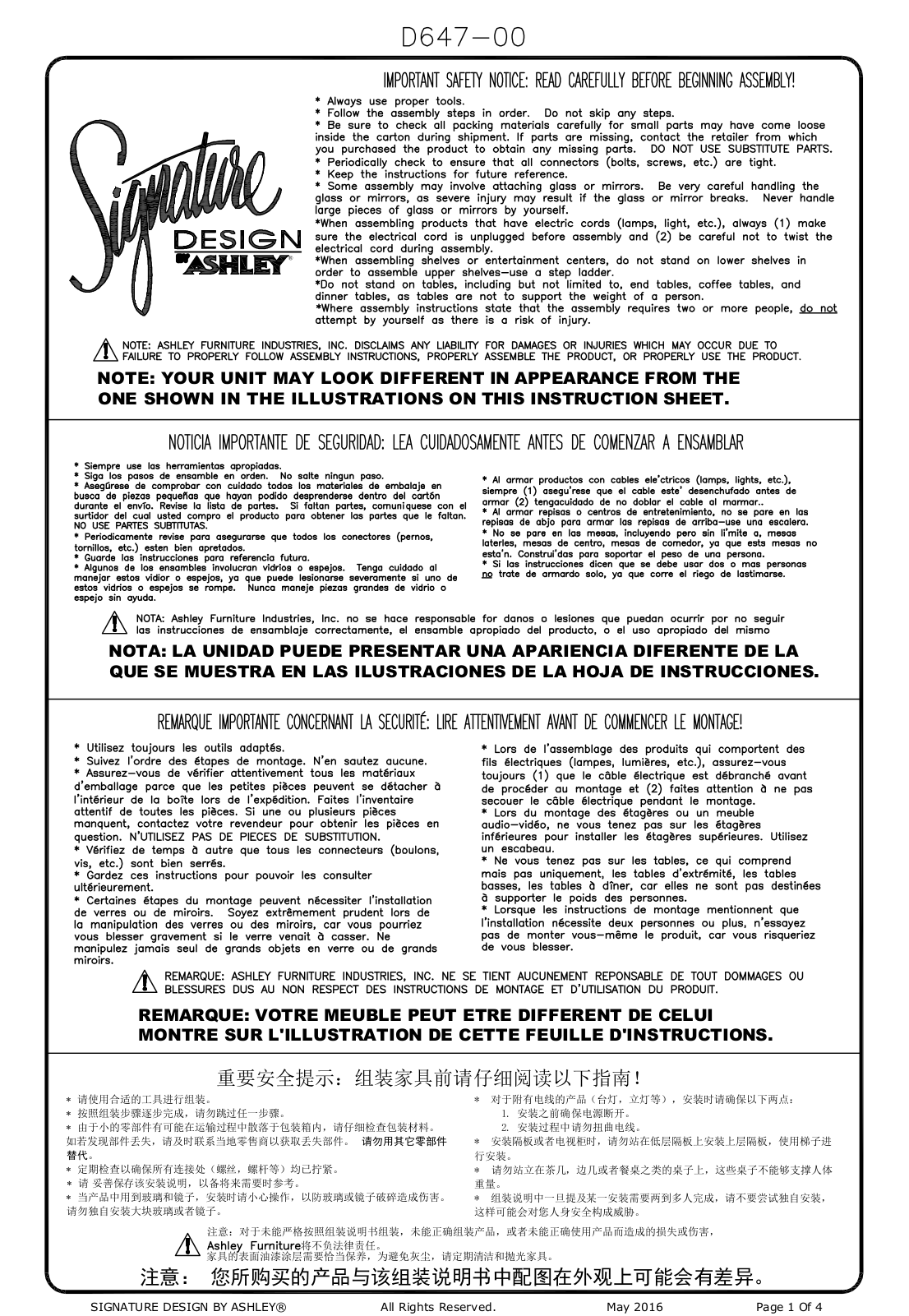 Ashley D64700 User Manual - ManualMachine.com
