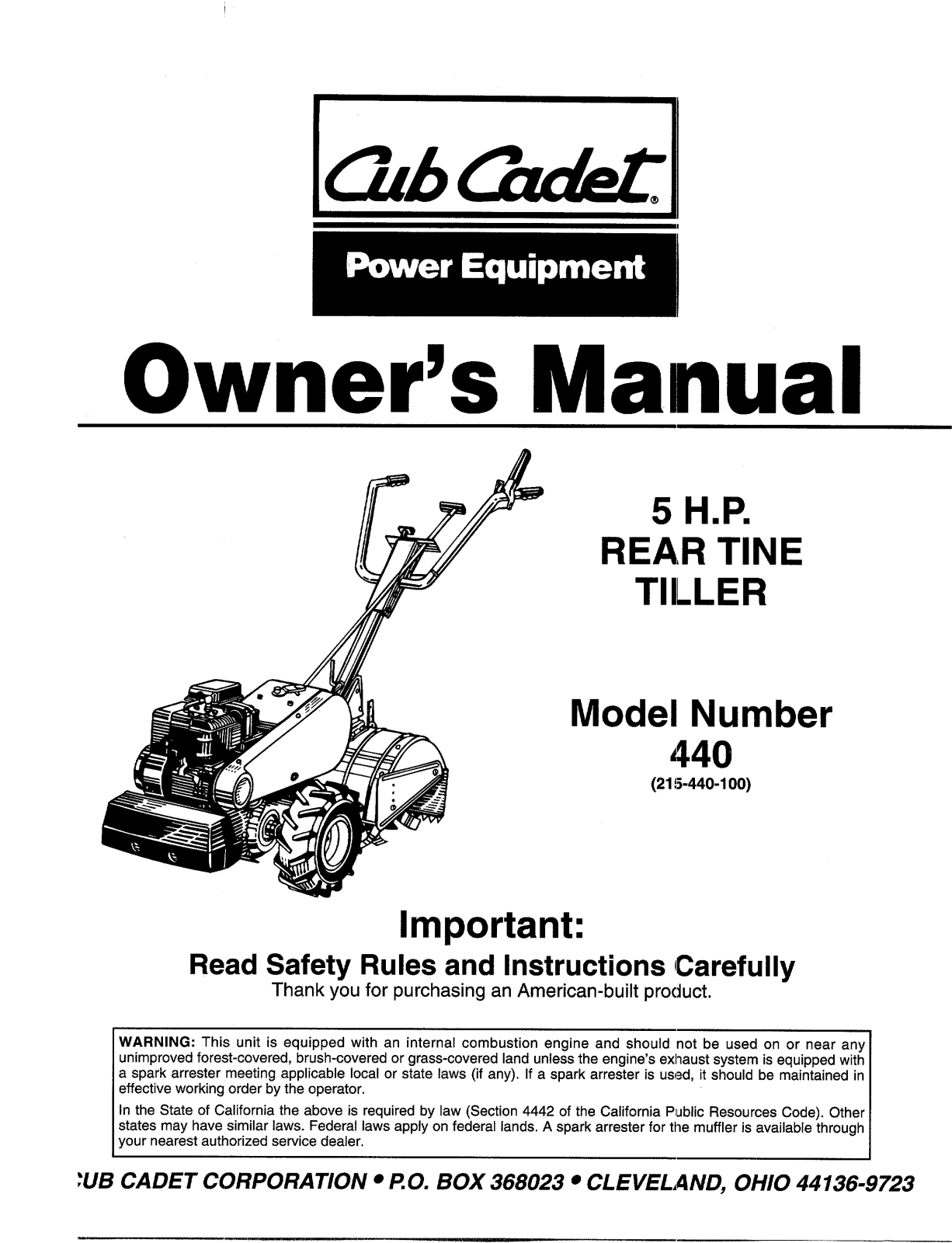 Cub Cadet 440 User Manual