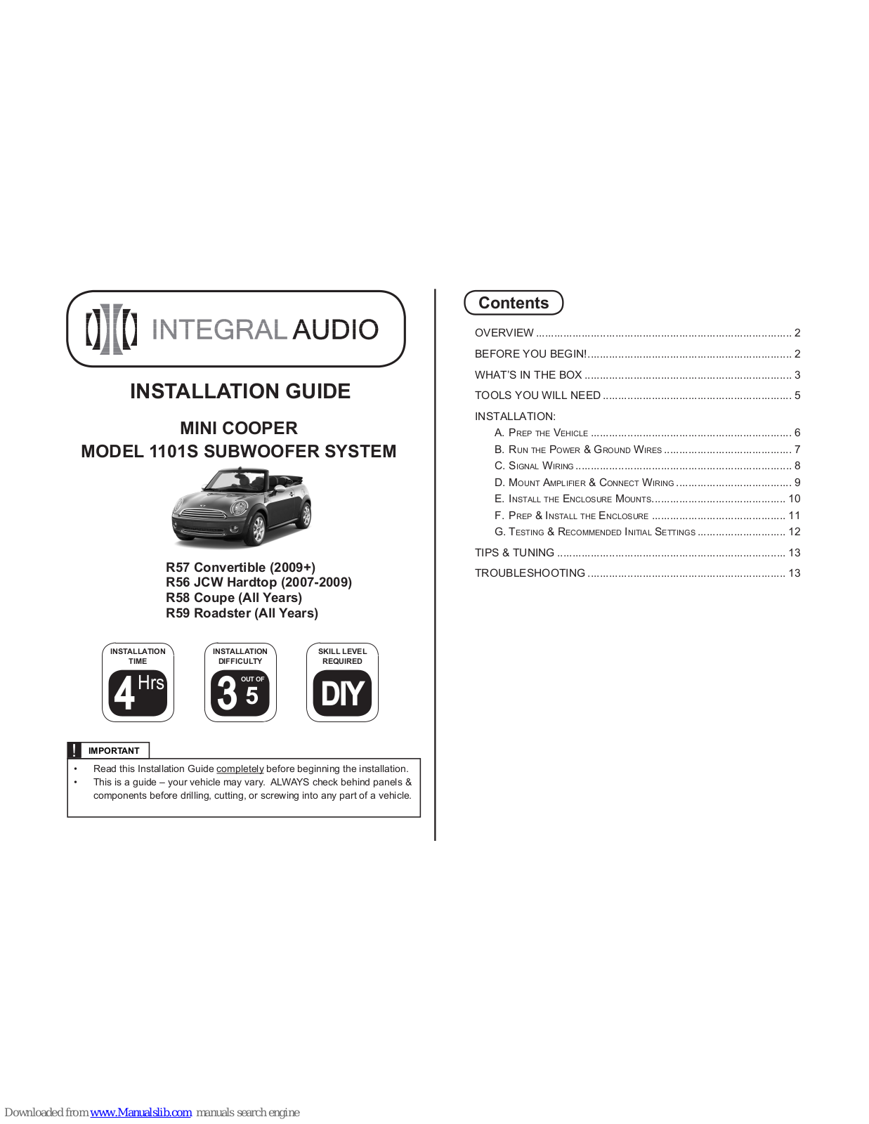 Integral Audio 1101S Installation Manual