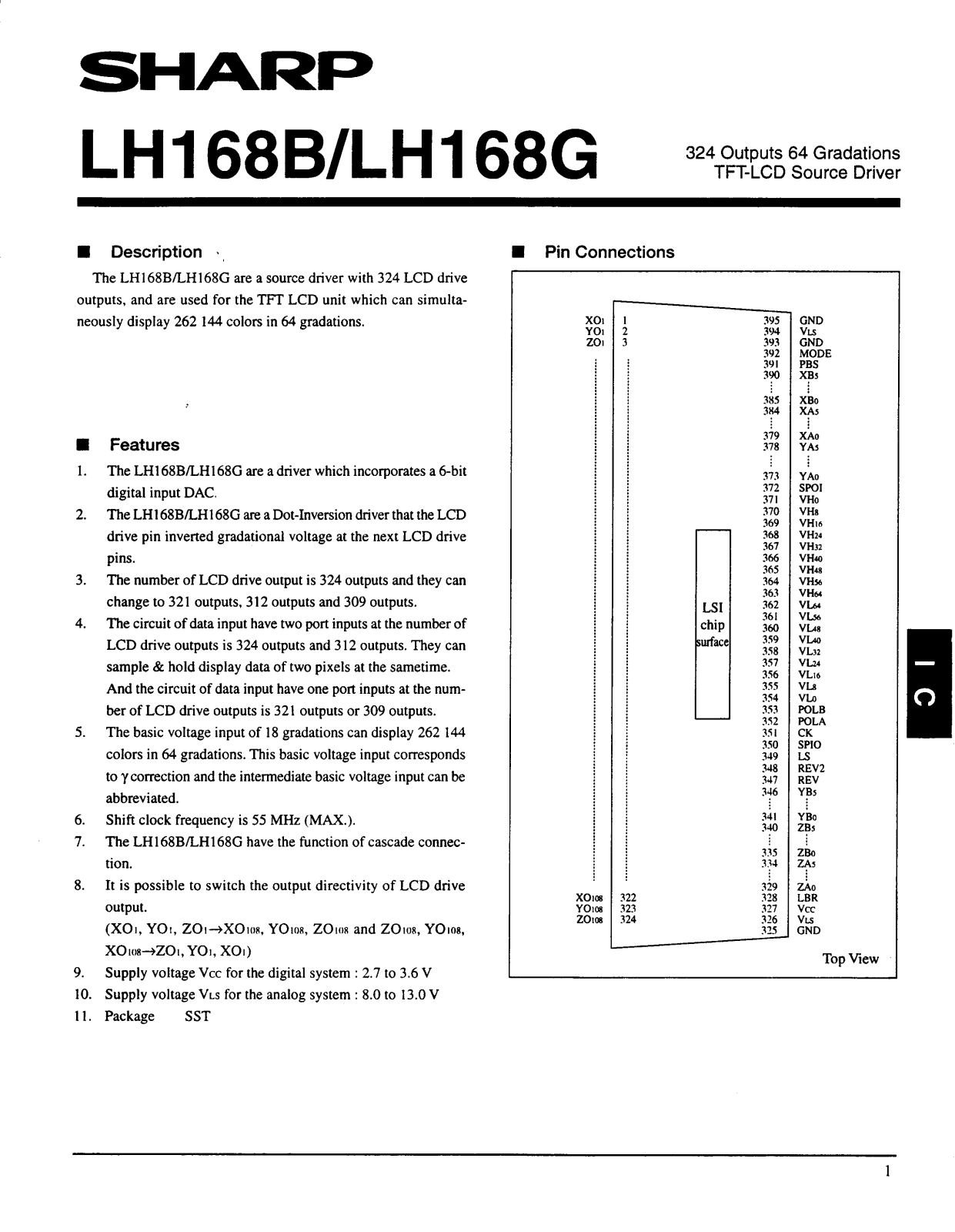 Sharp LH168G, LH168B Datasheet